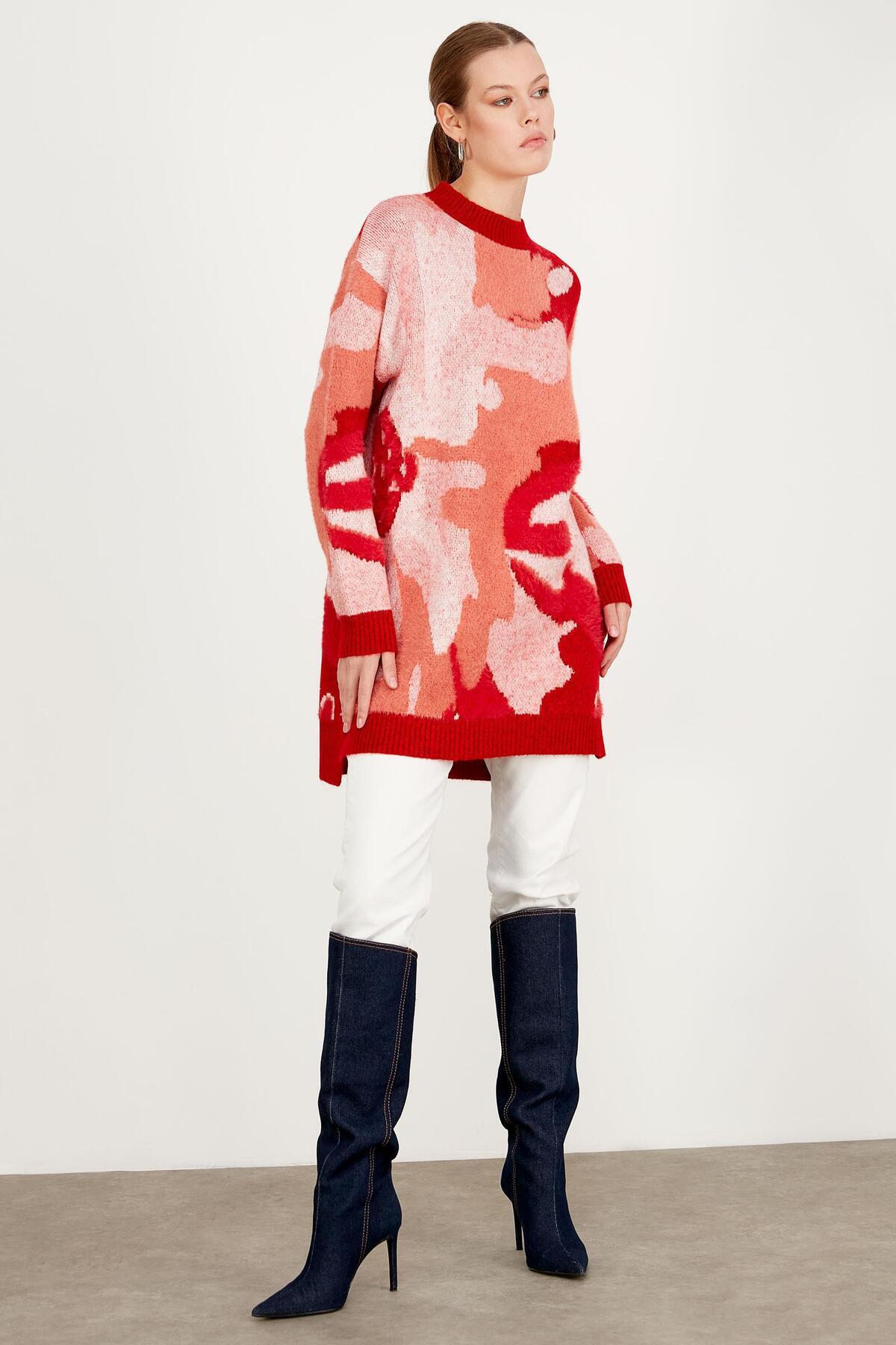 Tığ Triko DALGA DESENLİ TUNİK KIRMIZI