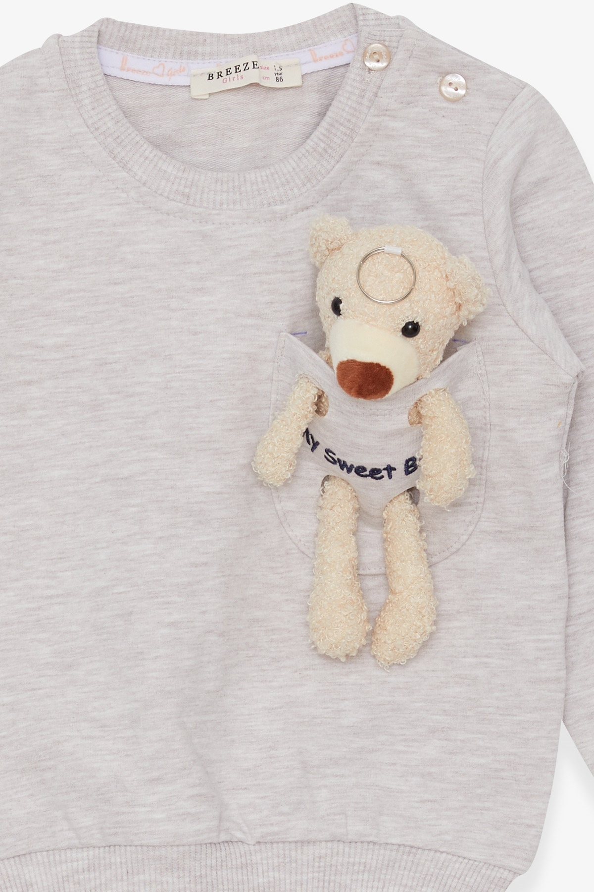 Breeze Kız Çocuk Sweatshirt Ayıcık Aksesuarlı 1.5-5 Yaş, Bej Melanj fotoğrafı 3 (önizleme)