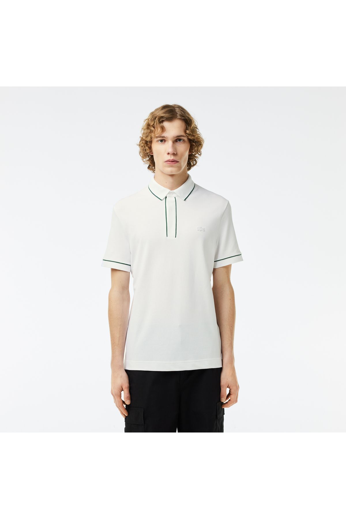تی شرت یقه پولو سفید مردانه چوگان پنبه ارگانیک مناسب Lacoste