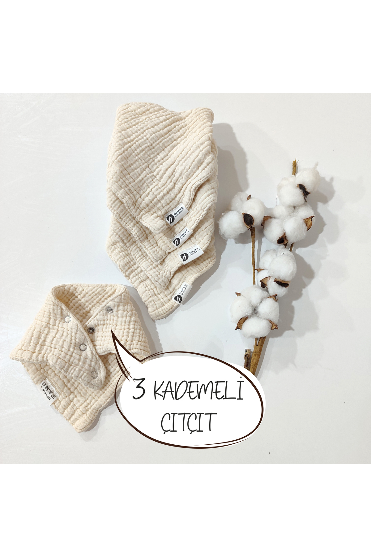 destinyhometex %100 Pamuklu 8 Kat Muslin Kumaş Çift ÇıtÇıtlı 5'li Bebek Mama Önlüğü/Ağız Mendili fotoğrafı 3 (önizleme)