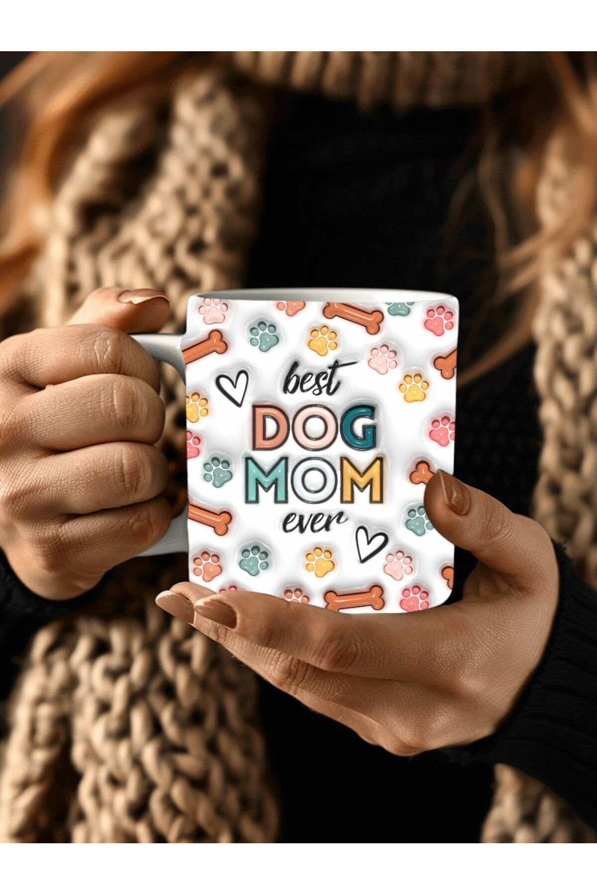 Evion-كوب سيراميك بتصميم ثلاثي الأبعاد مطبوع عليه كوب من DOG MOM DOG MOM - كوب هدية 1