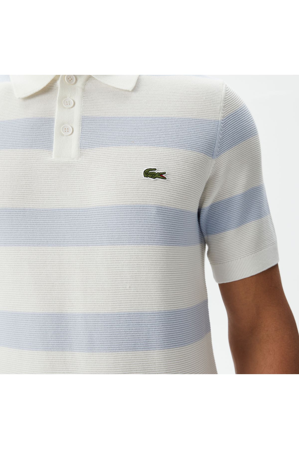 تی شرت یقه پولو آبی مردانه آستین کوتاه یاکا لباس بافتنی راه Lacoste
