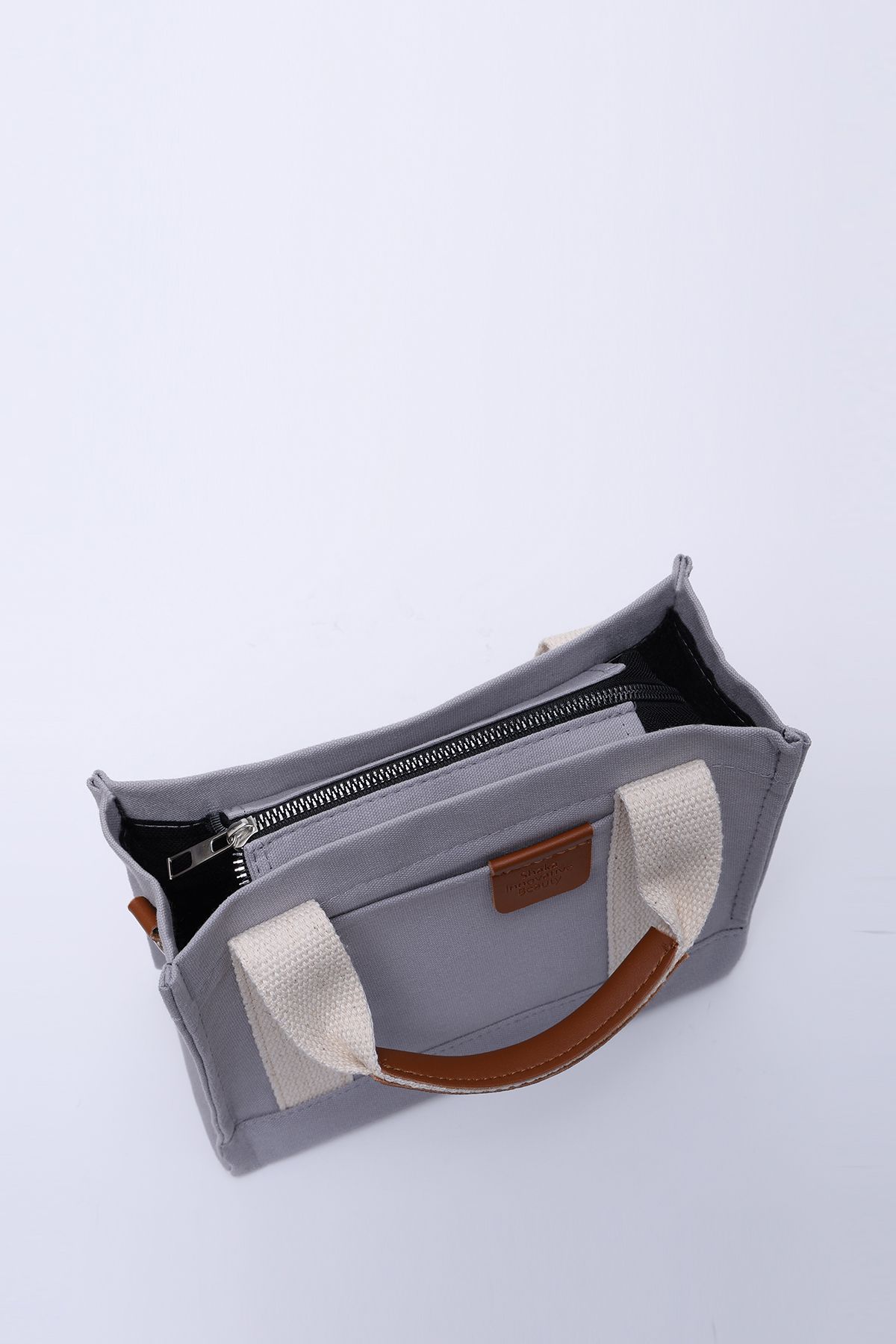 SHAKA-Gray Shk138 2 Compartment Canvas Fabric Adjustable Strap Zippered Hand, Arm and Shoulder Bag L:17 W:24 E 6