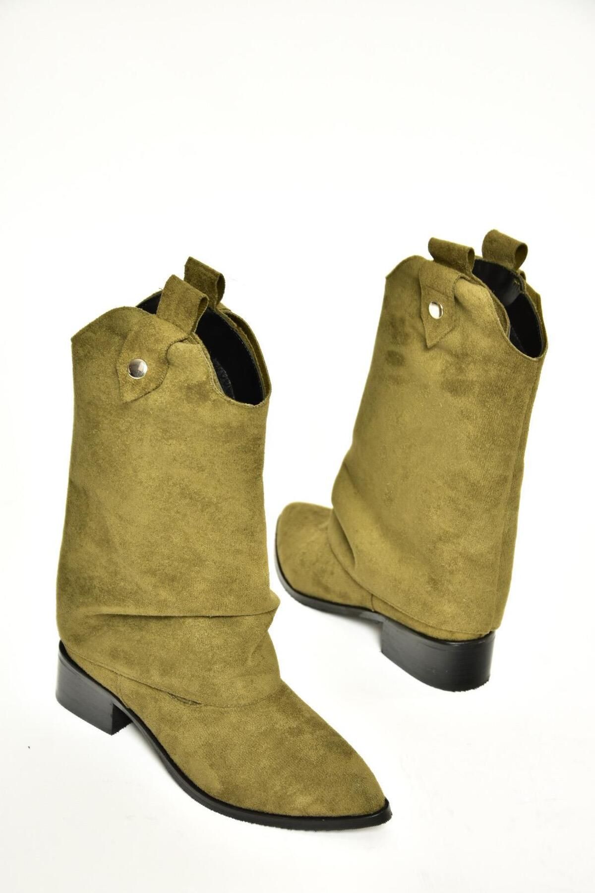 Fox Shoes-Τ 723972202   Γυναικείες μπότες πράσινες σουέτ με χαμηλό τακούνι 5