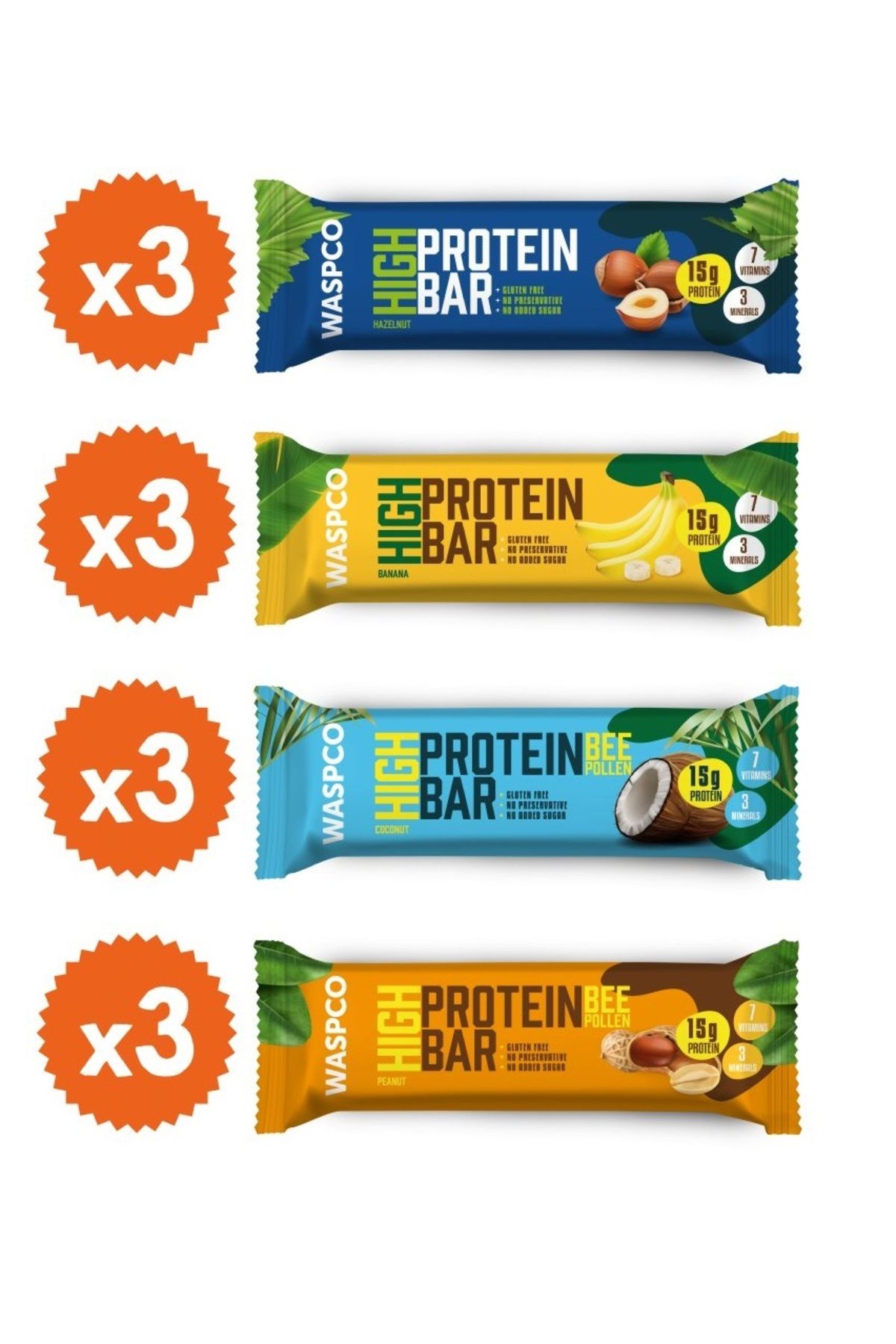 Wasp Yüksek Protein Bar 50g Karma Kutu 12 Adet (4 ÇEŞİT)