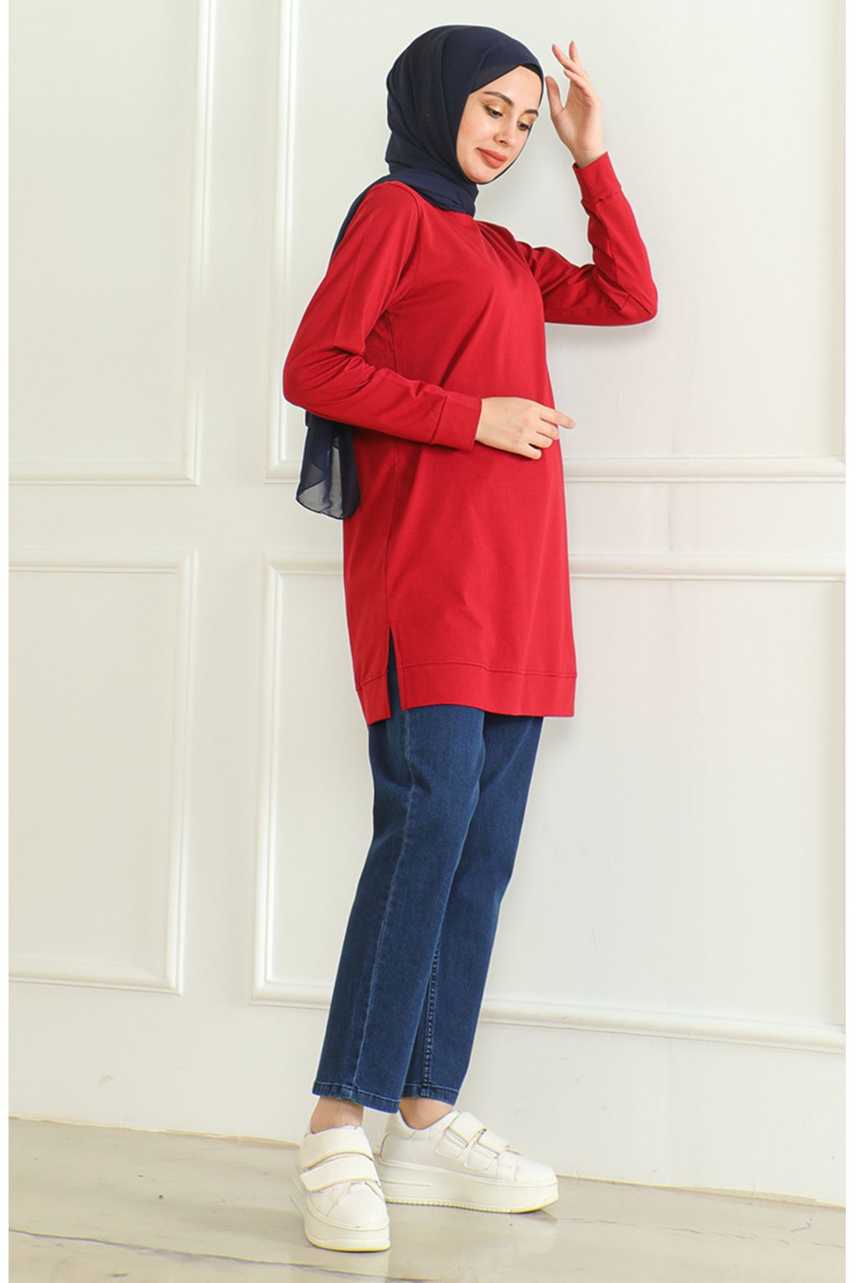 sefamerve-Claret Red Araboy Tunic 9140-03 - Slit Detailed 2