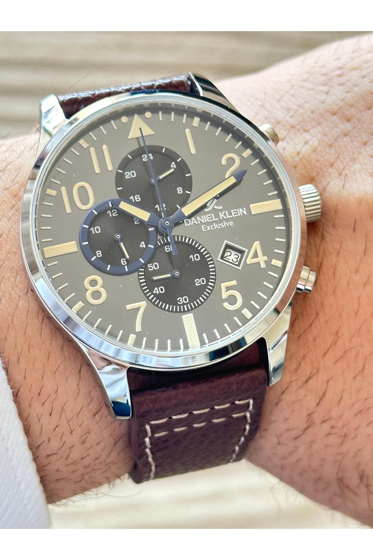 Daniel Klein-Dani̇el Klein Exculisve Stitched Leather Strap Active Indicator Men's Arm Saa 3