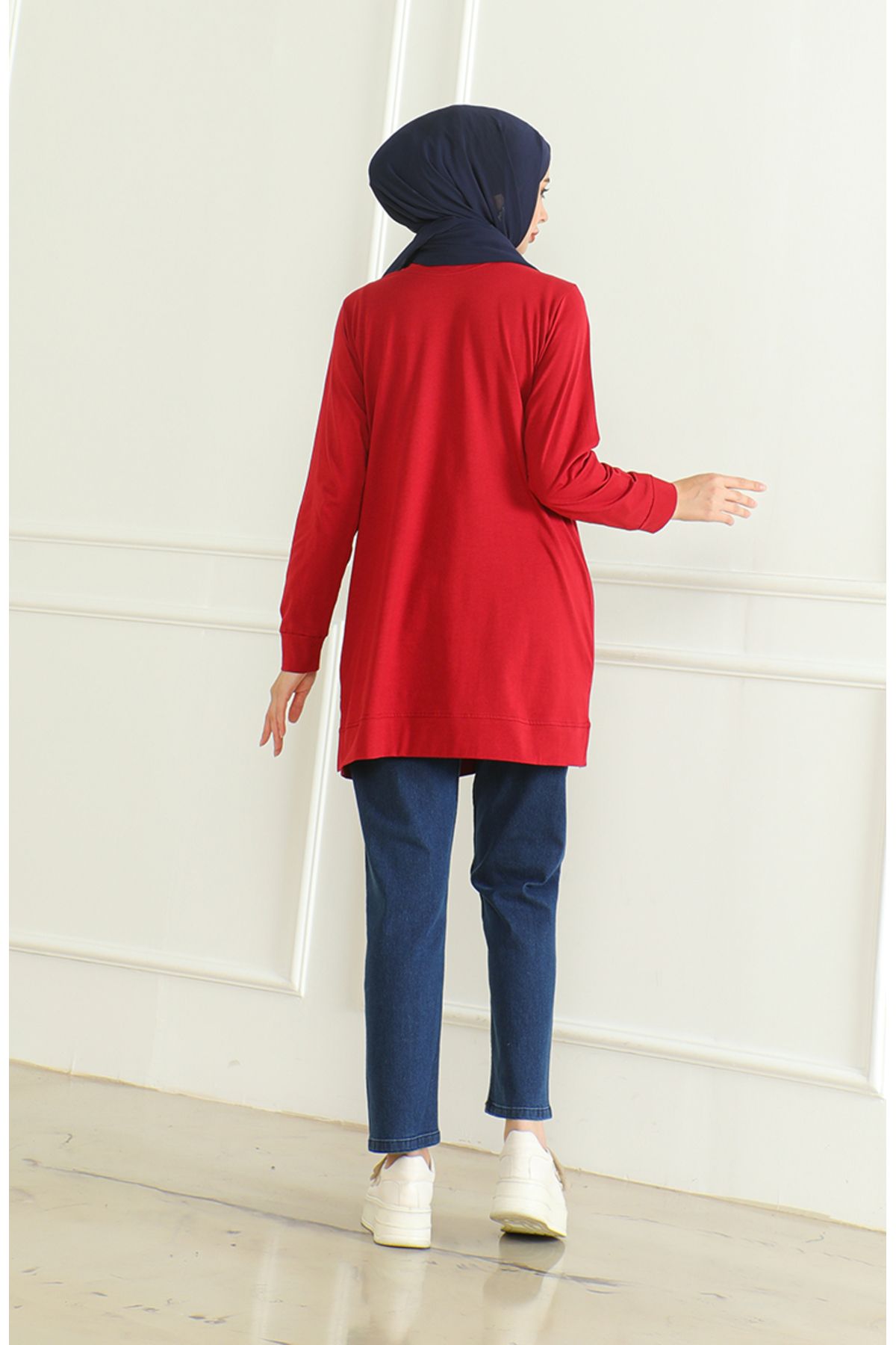 sefamerve-Claret Red Araboy Tunic 9140-03 - Slit Detailed 5