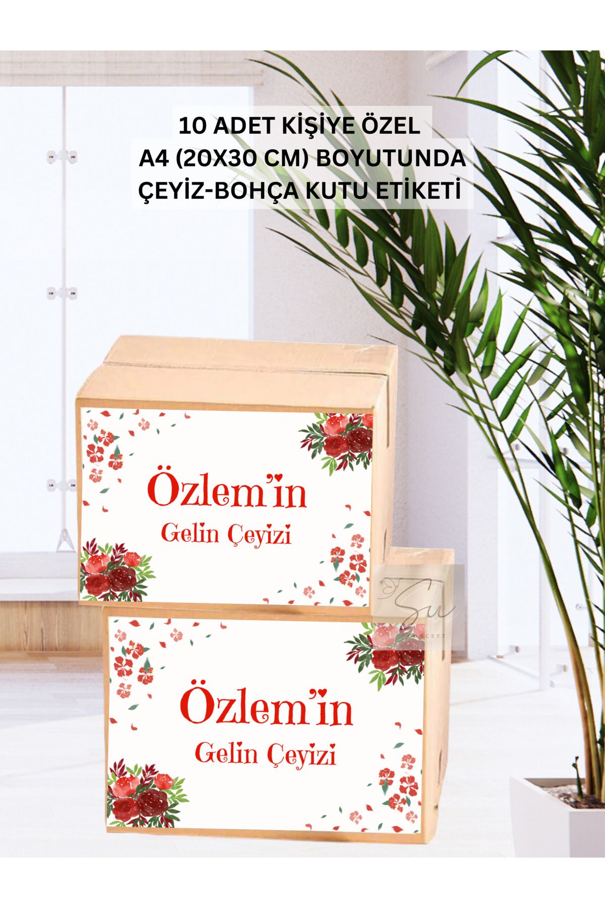 HabuHobi İsimli Çeyiz Bohça Etiketi Kişiye Özel Koli Etiketi Baskılı Sticker A4 Ebat 10'lu Paket