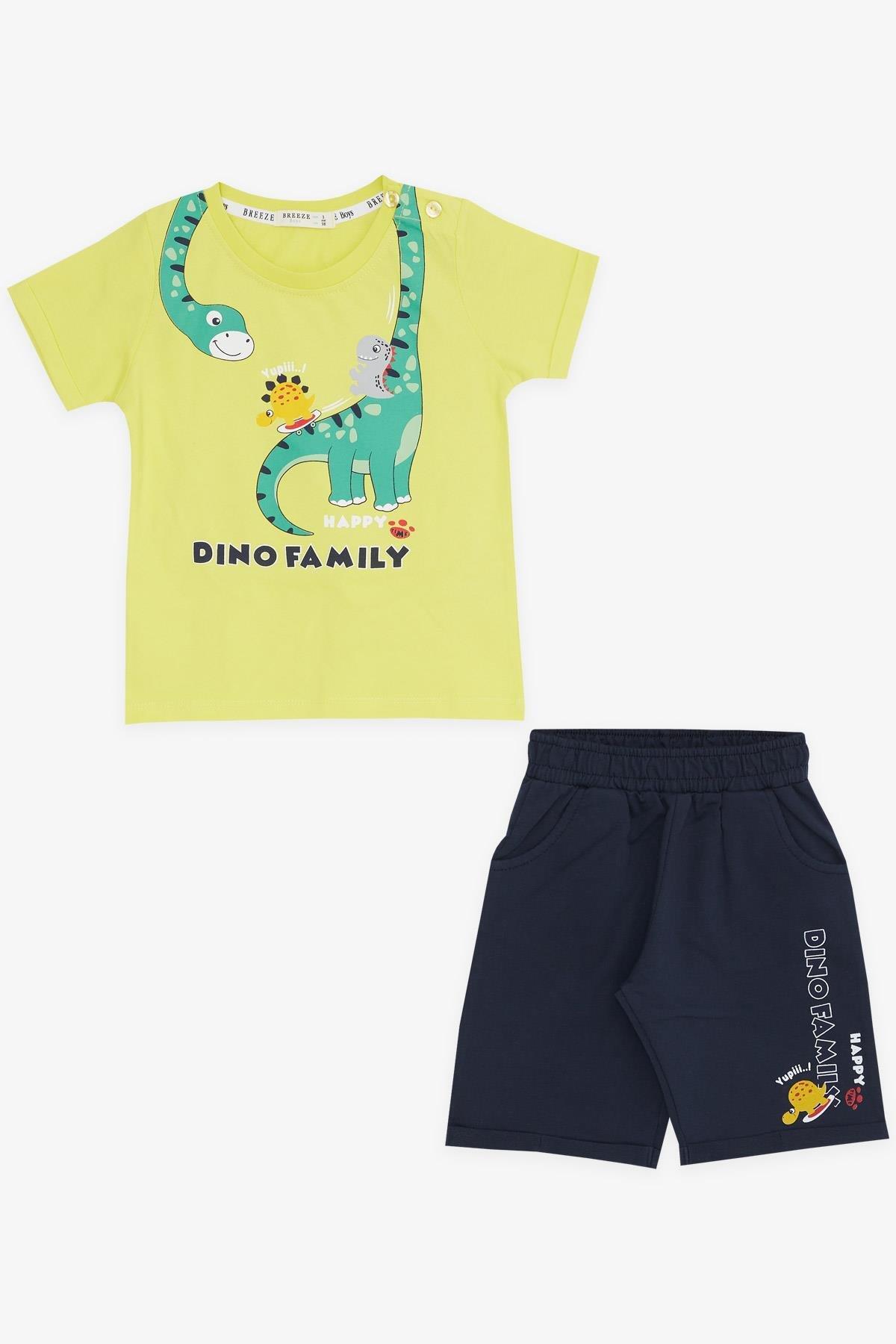 Breeze Girls & Boys Erkek Çocuk Şortlu Takım Mutlu Dinozor Aile Baskılı 1-4 Yaş, Sarı fotoğrafı 4 (önizleme)