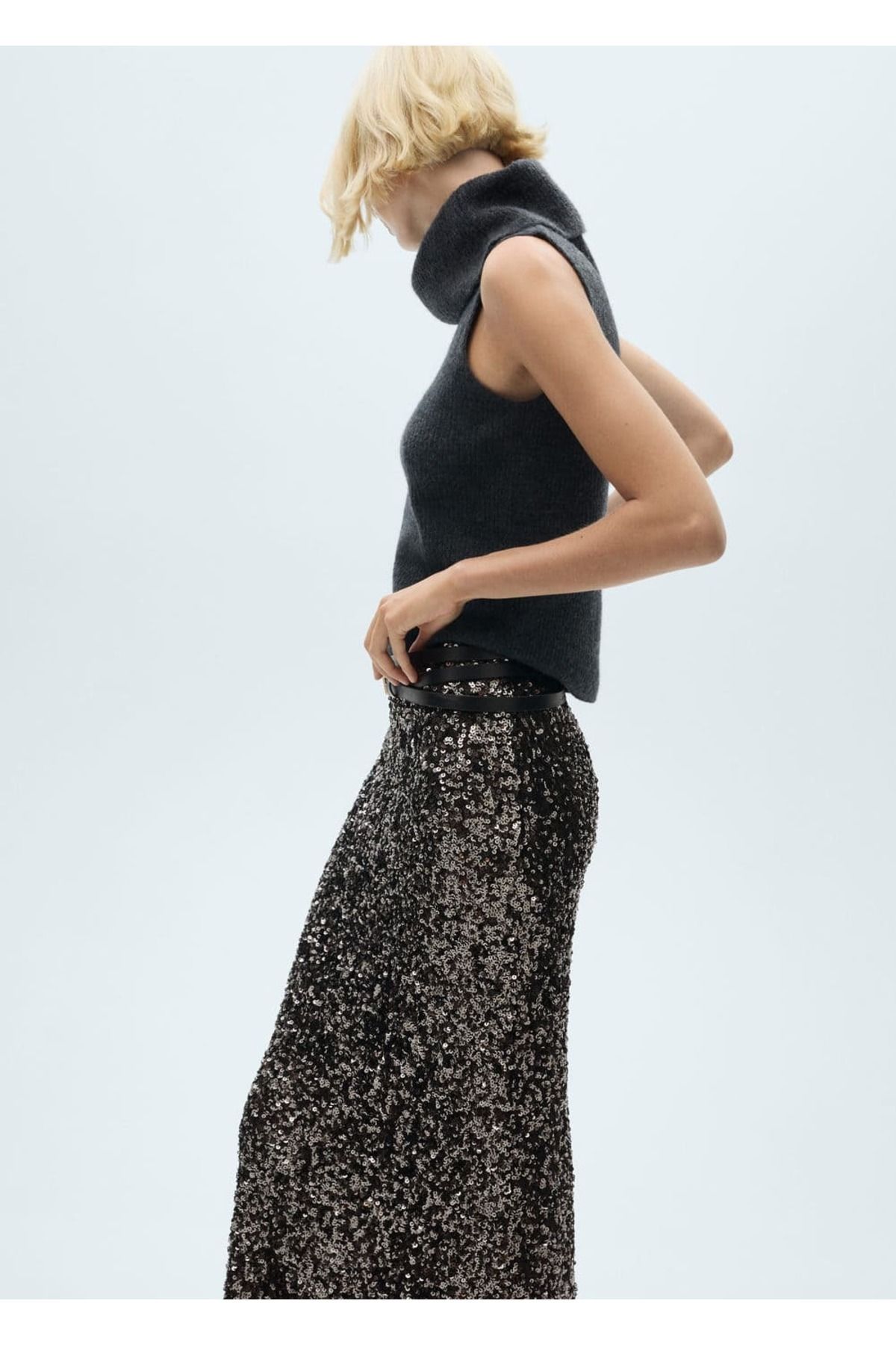 MANGO Woman-Sequin Midi Skirt 7