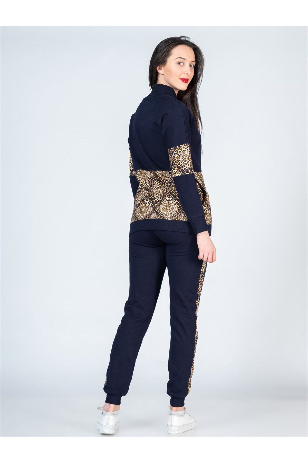 BUSA-Pregnant Leopard Detailed Tracksuit Navy Blue 2
