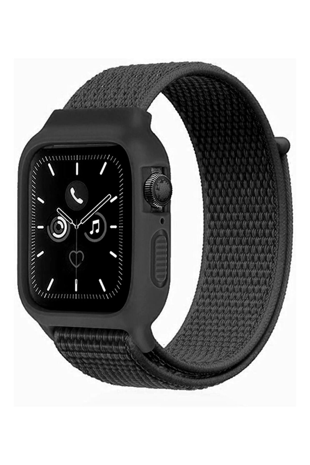 NewFace Apple Watch 42mm Hasırlı Cırtcırtlı Kasalı Kordon - Siyah MRAYD