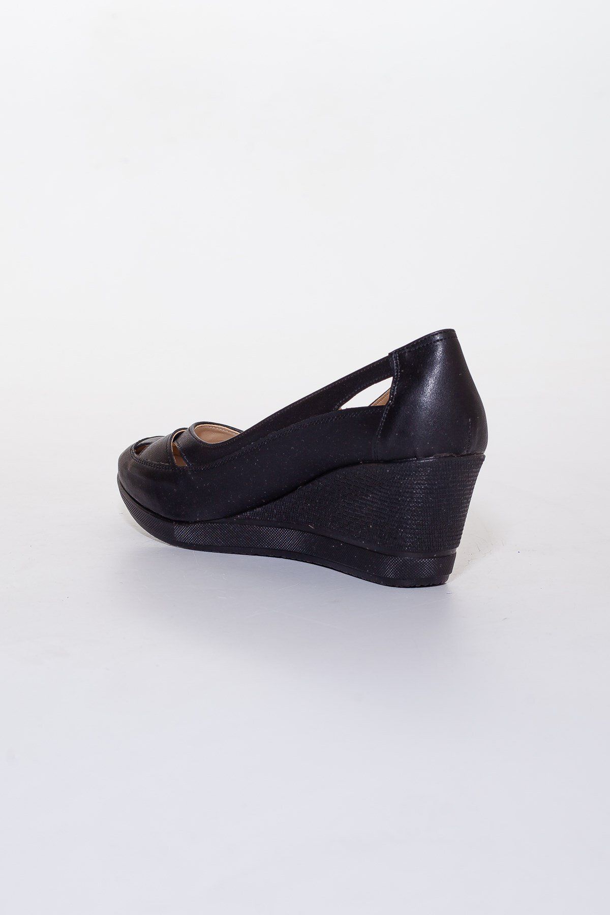 Dilimler Ayakkabı-Wedge Sole Orthopedic Black Women's Wedge Heeled Shoes 4