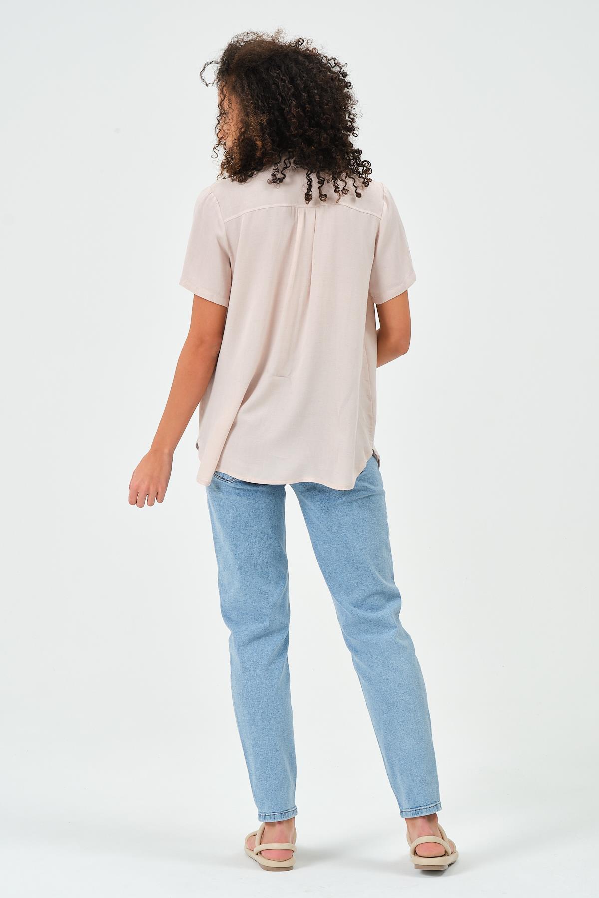 BUSA-Maternity Linen Short Sleeve Shirt Beige 5