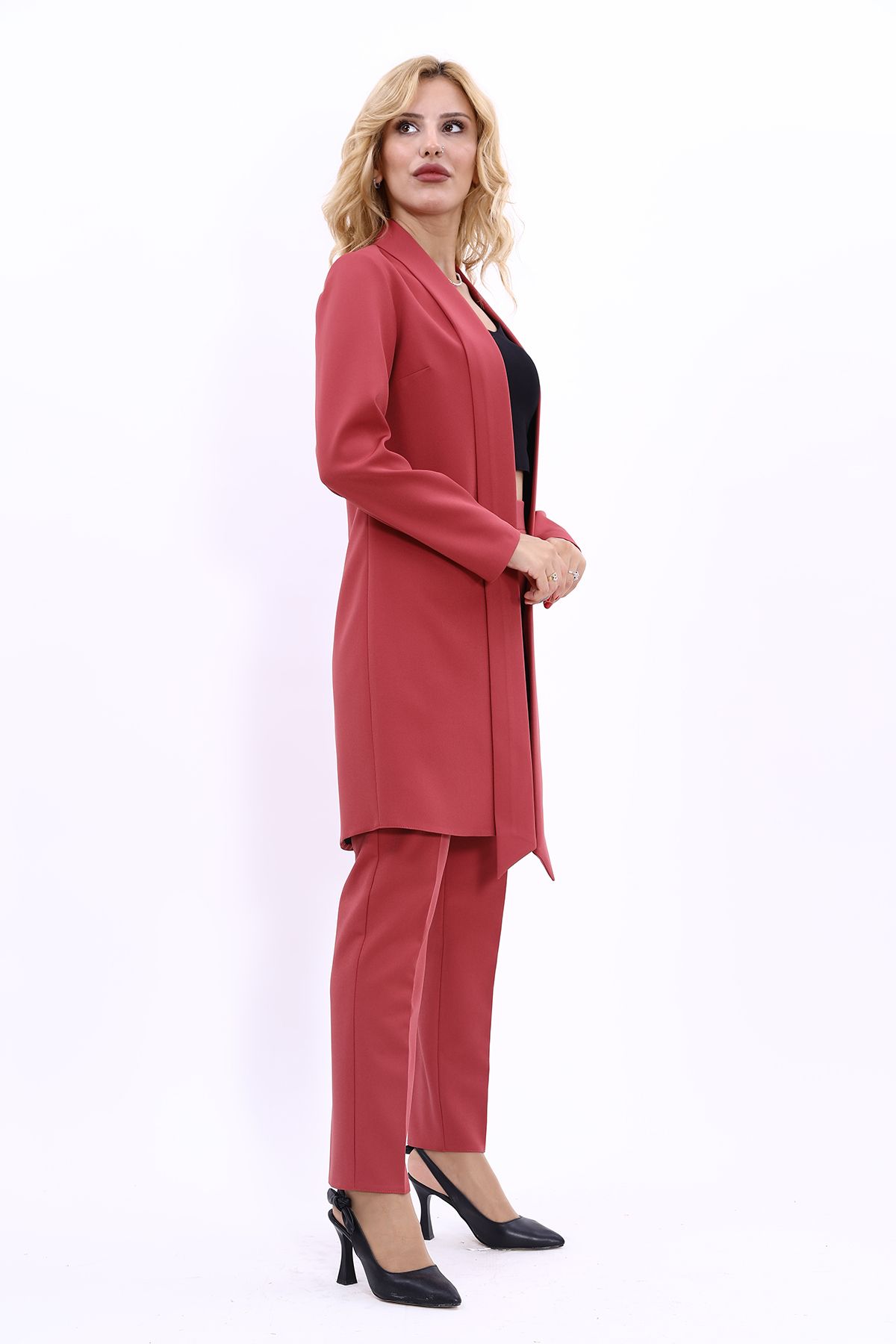 ÖNDER ÖZSOY-Set jachetă japoneză și pantaloni cu picioare tubulare - gresie 4