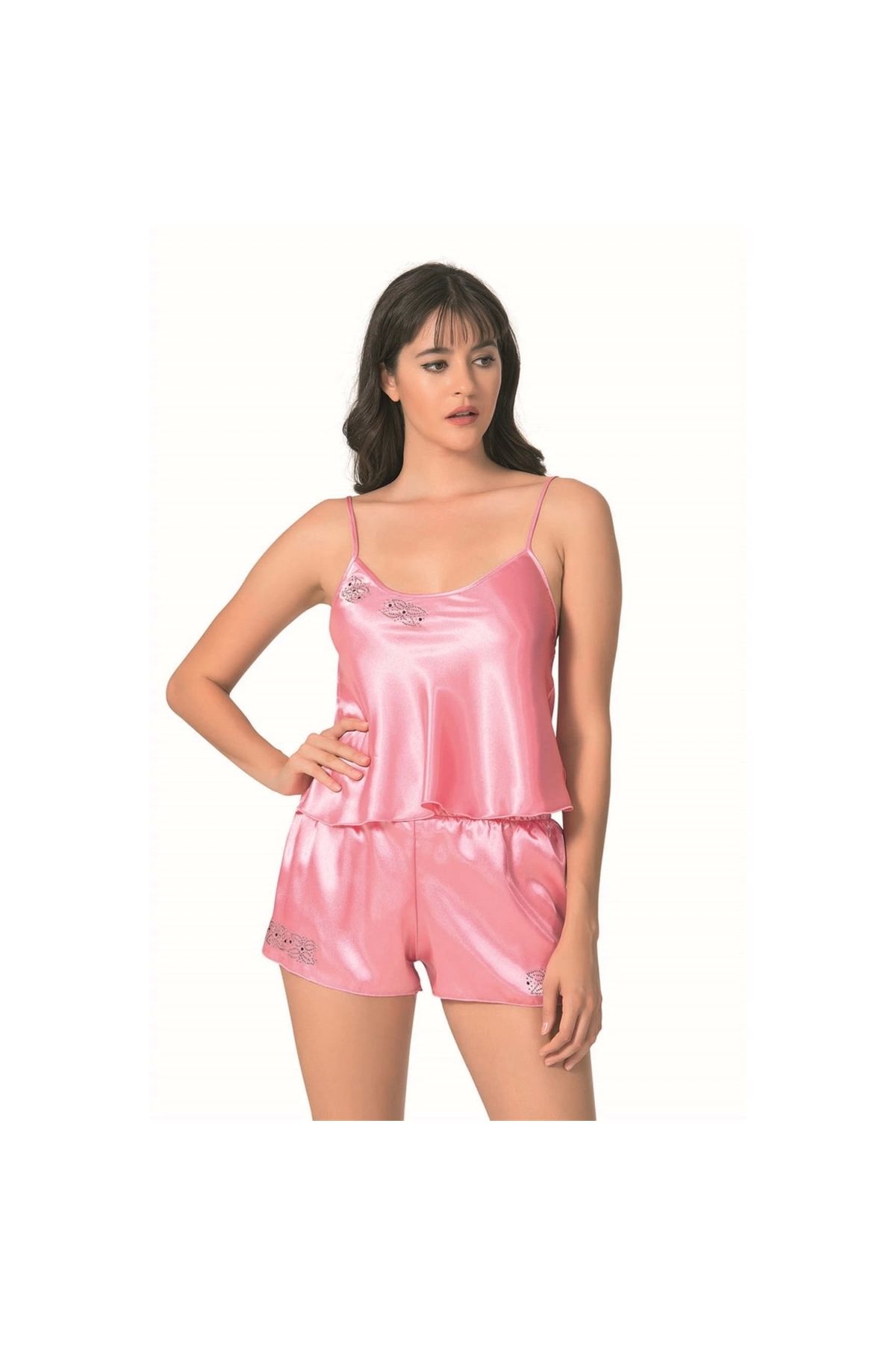 MİRALİVE MİRAXX Koyu Pembe Saten Babydoll Şort Takımı