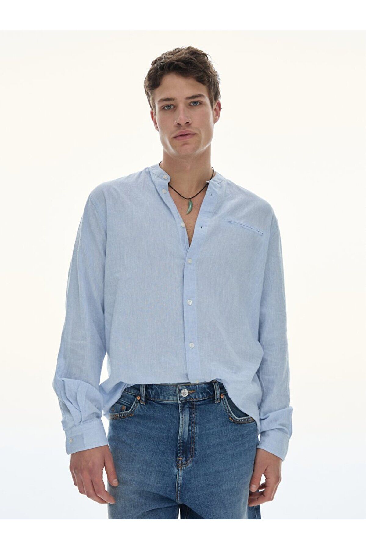 Ltb-Linen Look Blue Shirt 2