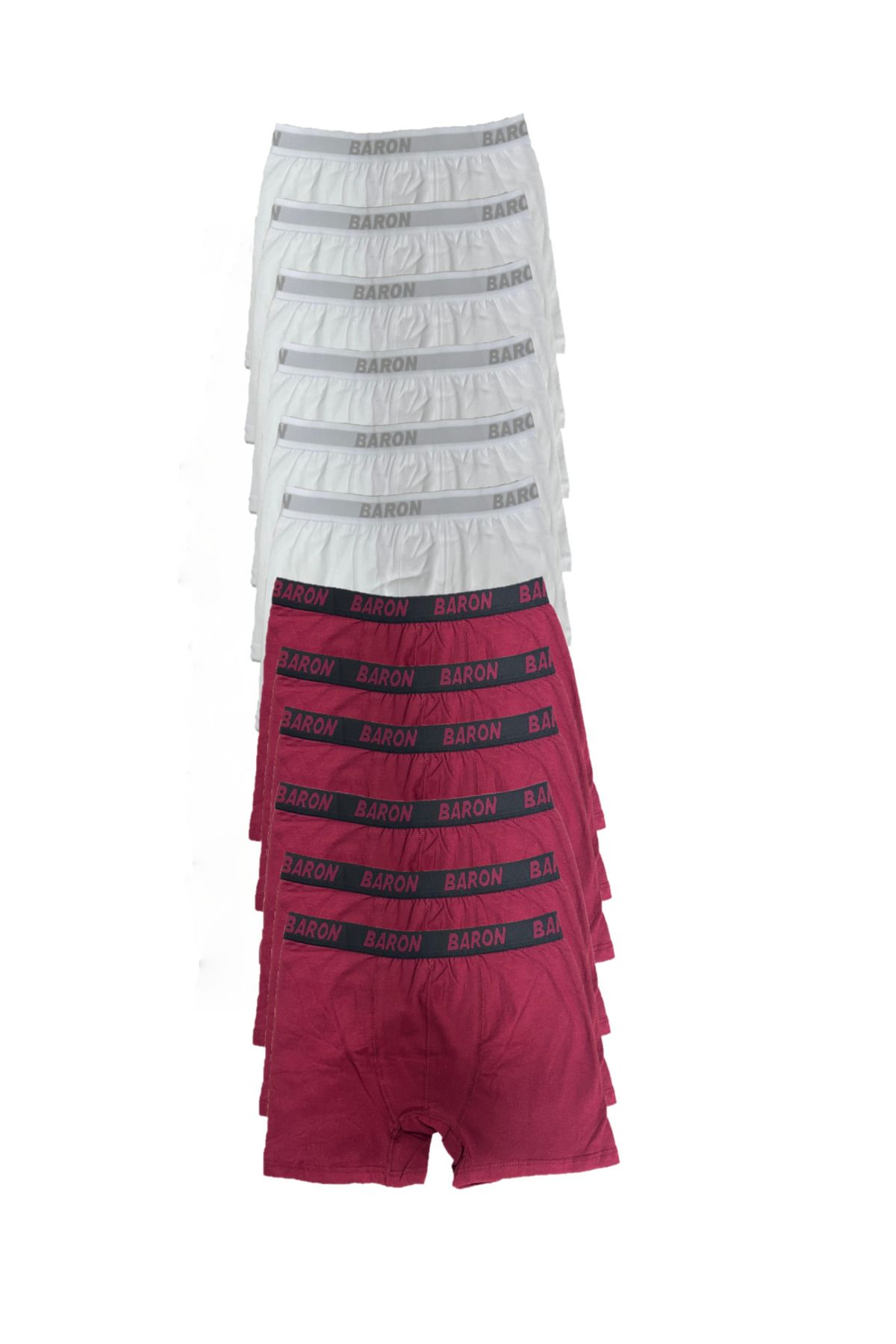 SİERNA 12 Adet Ekonomik Likralı Boxer Short Beyaz-bordo srn-002159