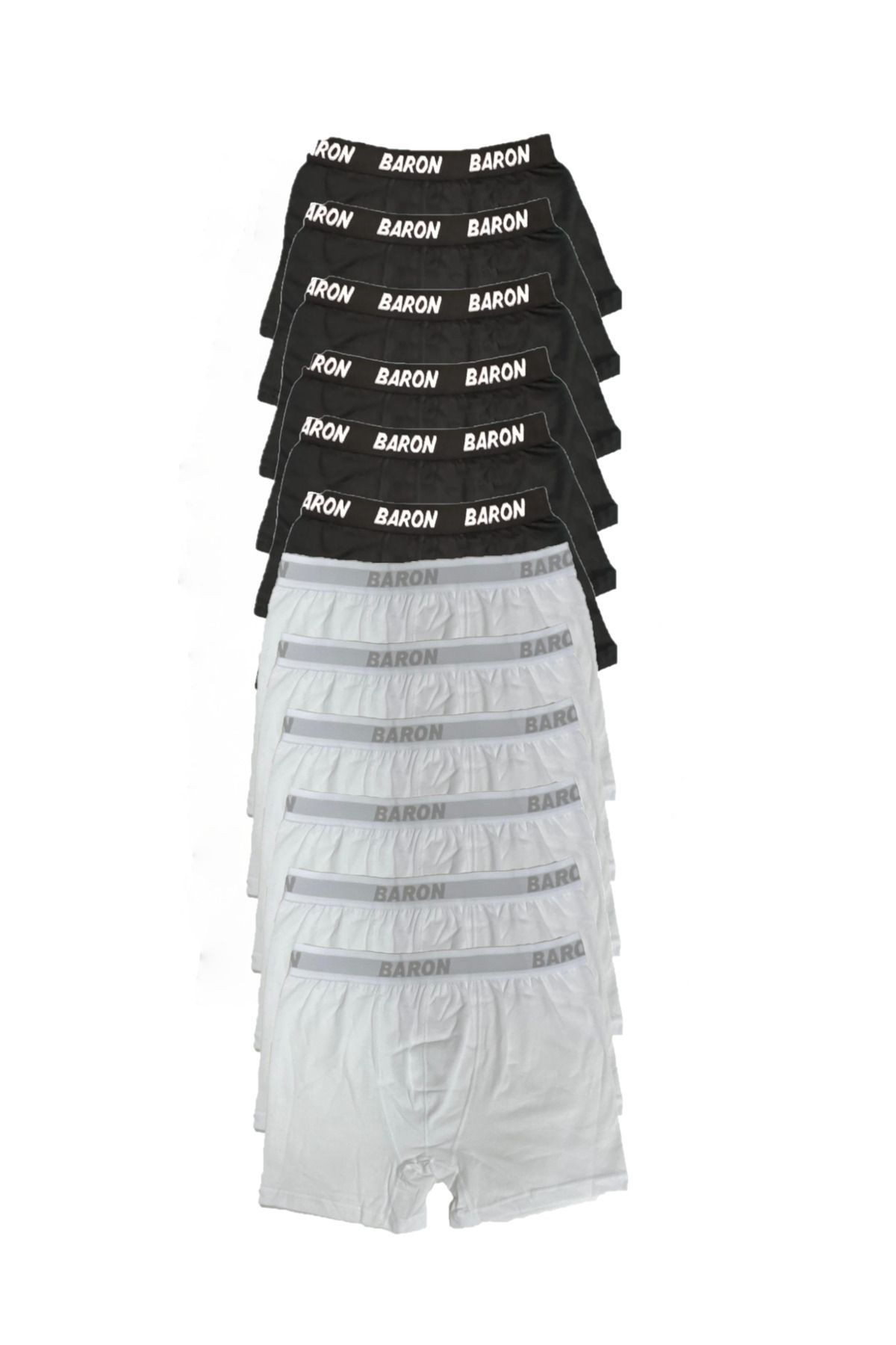 SİERNA 12 Adet Ekonomik Likralı Boxer Short Beyaz-siyah srn-002109