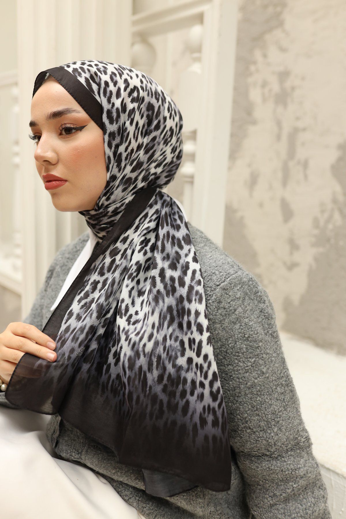 Silk Home-Soft Black Leopard Pattern Shawl - 70017-03 3
