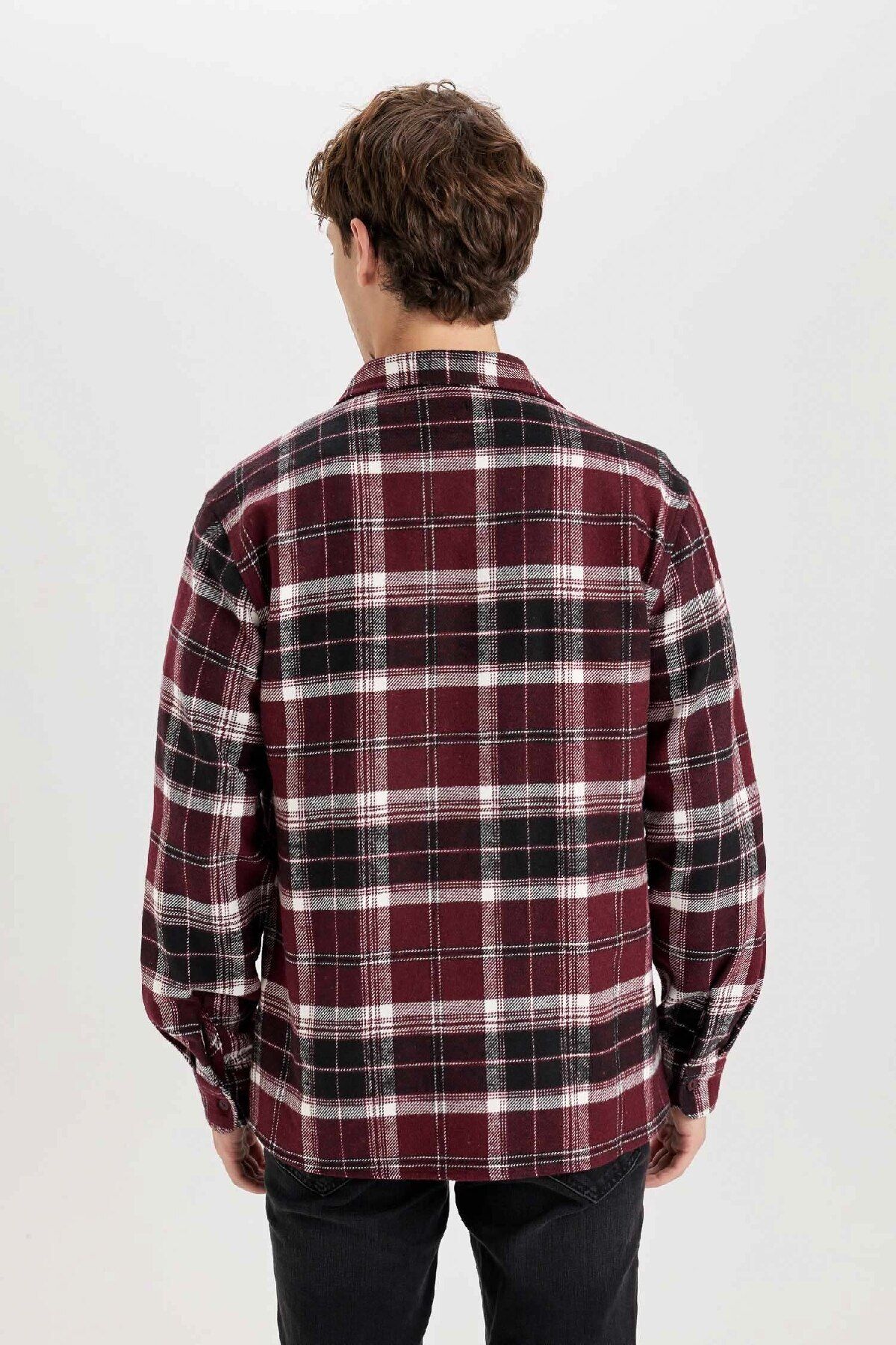 DeFacto-Regular Fit Polo Collar Checked Flannel Long Sleeve Shirt E0989Ax24Wn 6