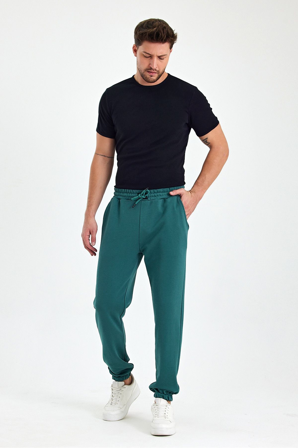 ESPİNA-Men's Diagonal 3 Thread Sweatpants with Pockets and Cord 2