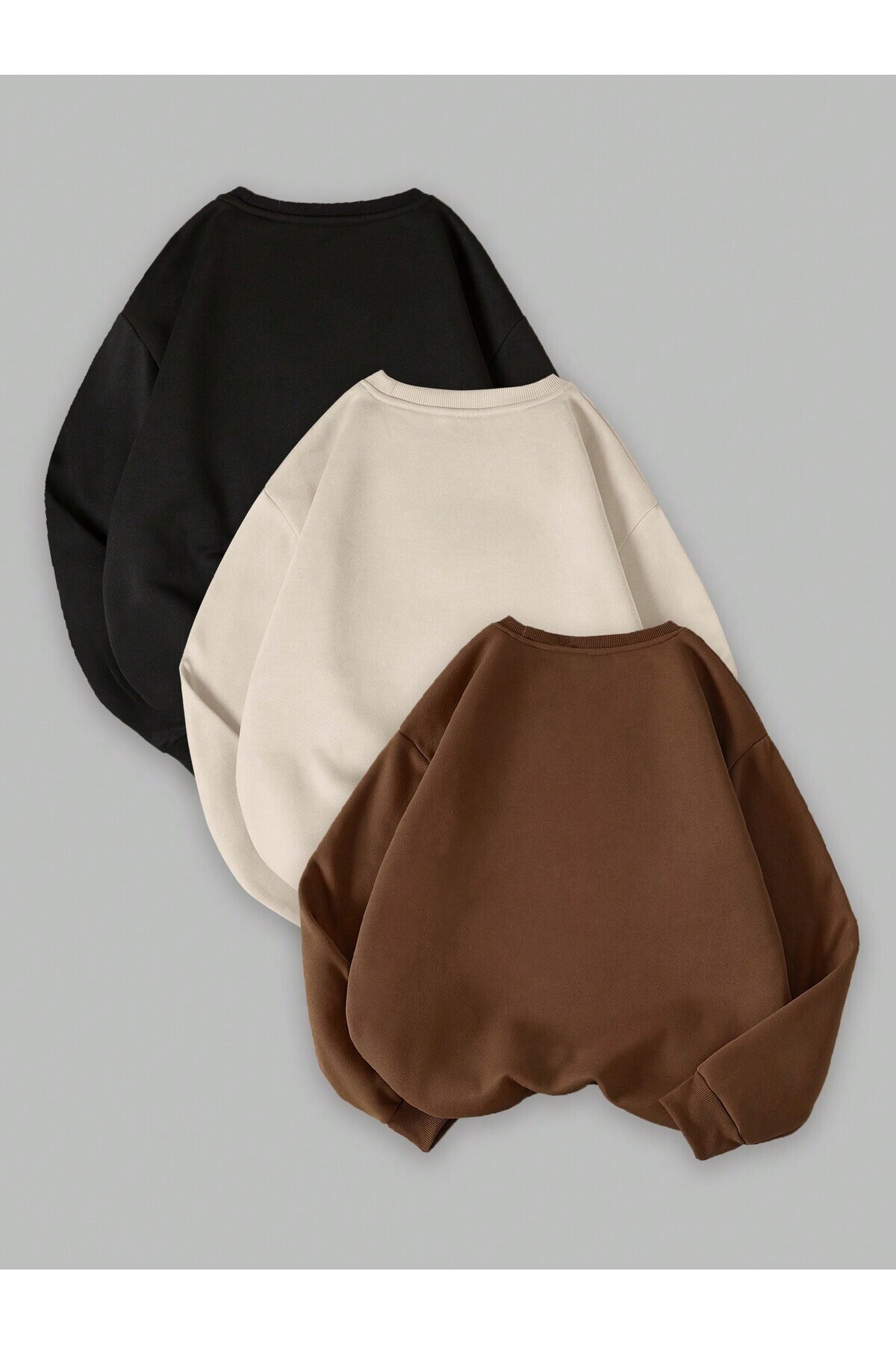 EYAX MODA  3'lü Avantaj Set Unisex Büyük Beden Sıfır Yaka Sweatshirt - Görsel 2