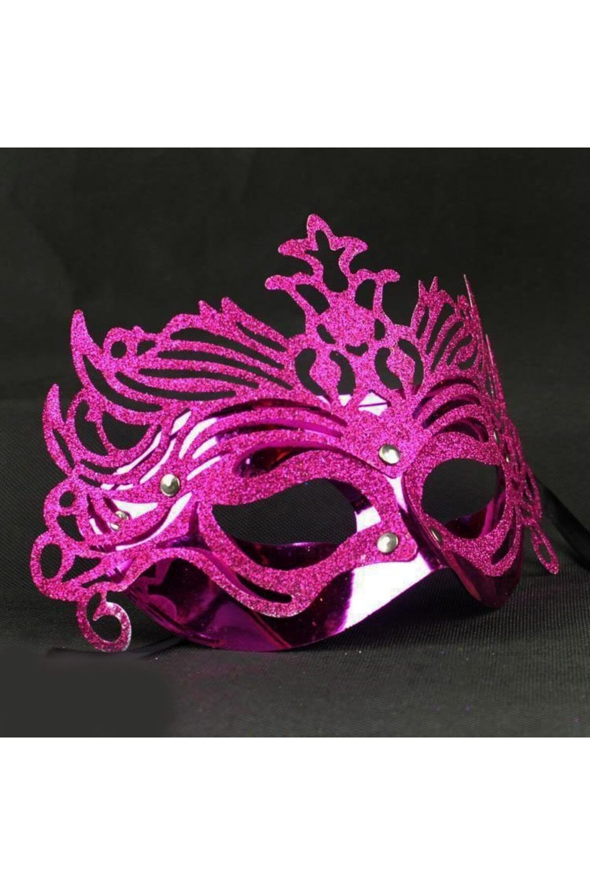 Kareem Metalik Fuşya Pembe Renk Masquerade Kelebek Simli Parti Maskesi 23x14 cm (Lisinya) - 52145-14