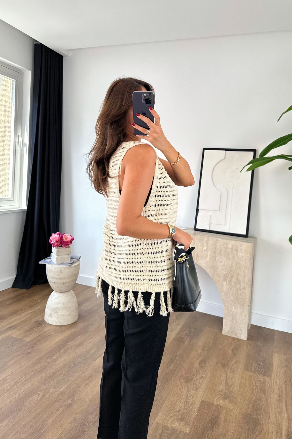 BİRCANÇİL-Vesla Stone Tasseled Openwork Vest 2