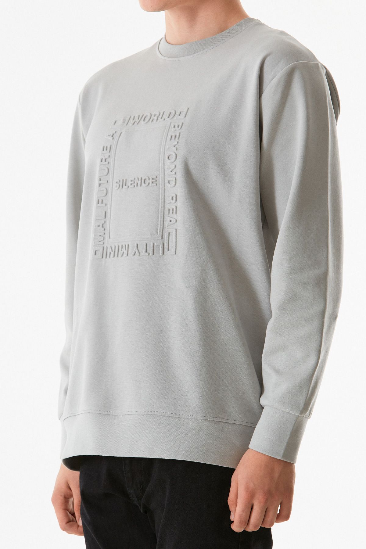 Fulla Moda-Text Embossed Crew Neck Sweatshirt 5