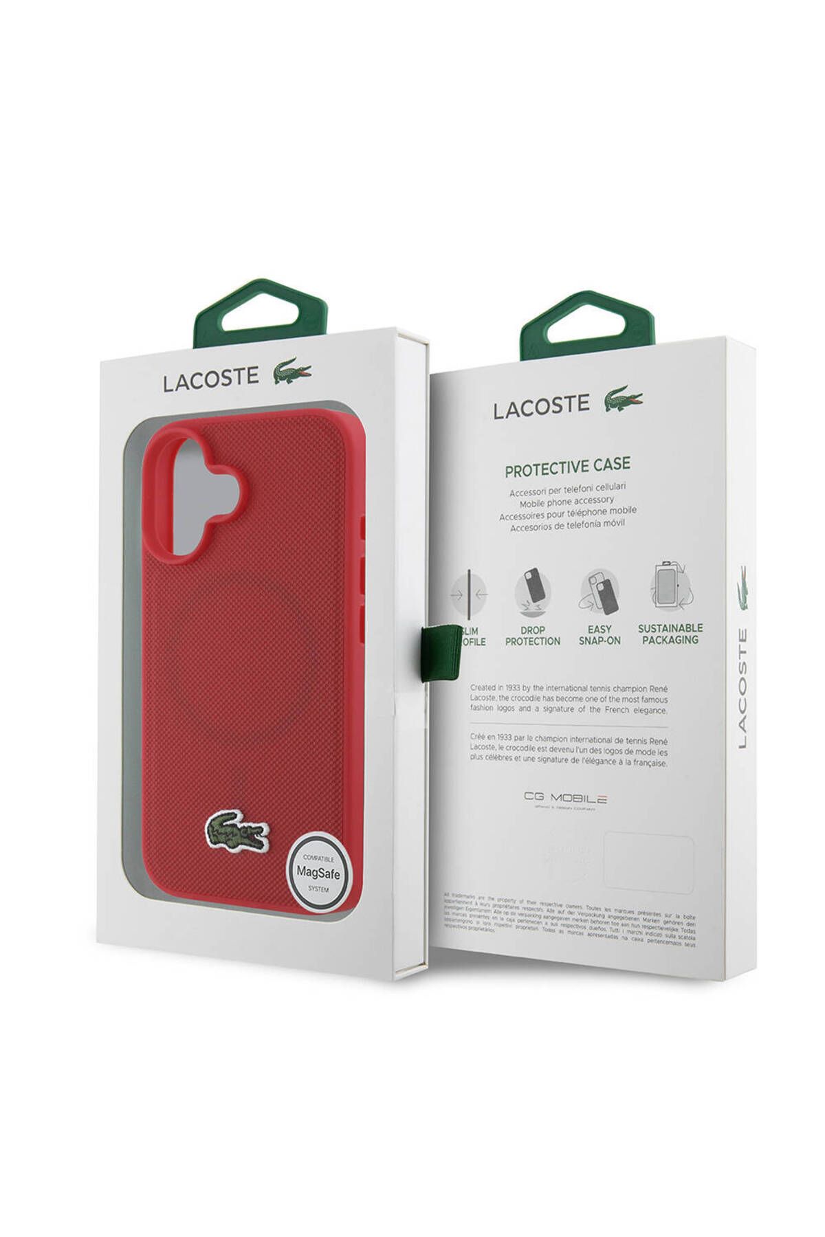کاور و قاب IPHONE 16 PLUS سازگار مورد LACOSTE دارای مجوز PU PIKE الگوی نمادین تمساح بافندگی با قرمز Lacoste
