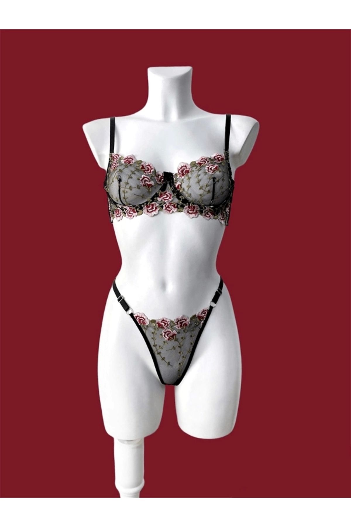 gc gece incisi-Bra and Shirt Set - Floral Embroidered 3