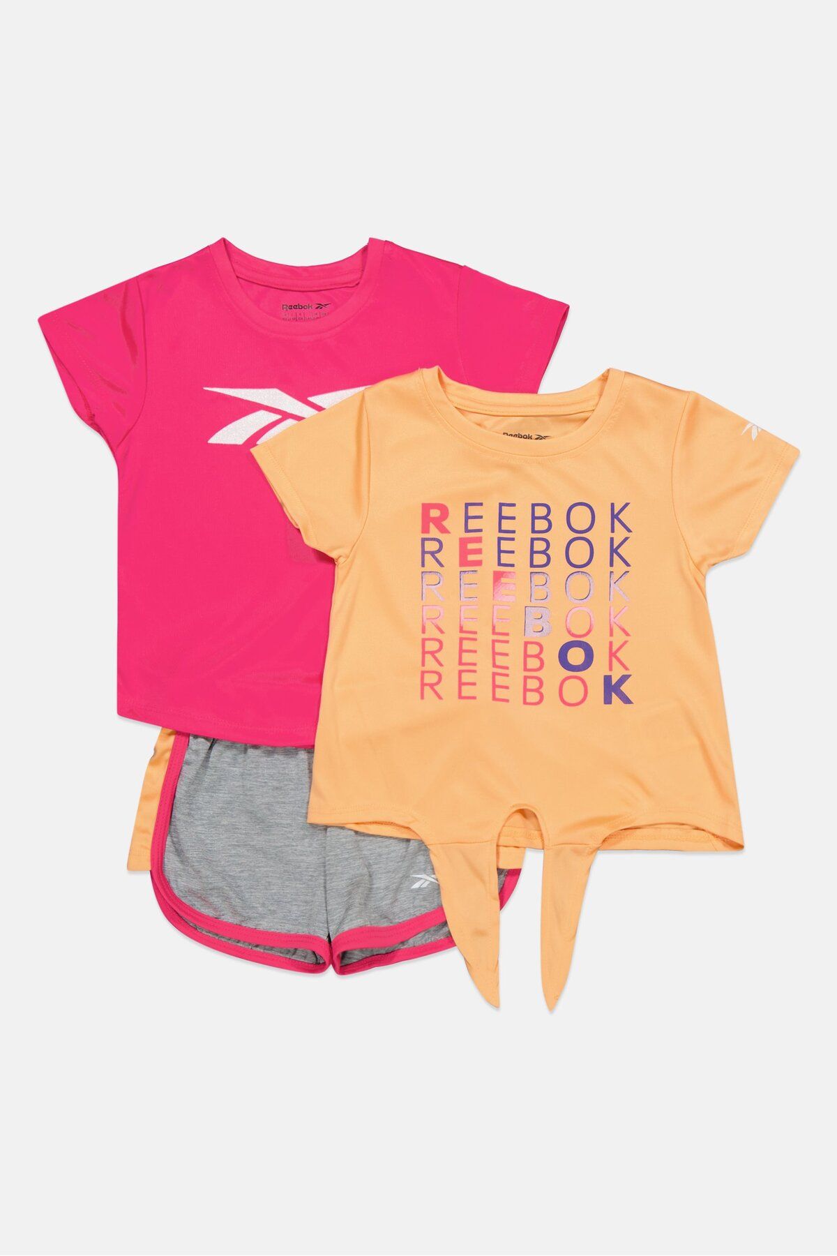 Reebok-Toddlers Girl 3 Piece Short Sleeve T-Shirts And Short Set, Pink Combo 3