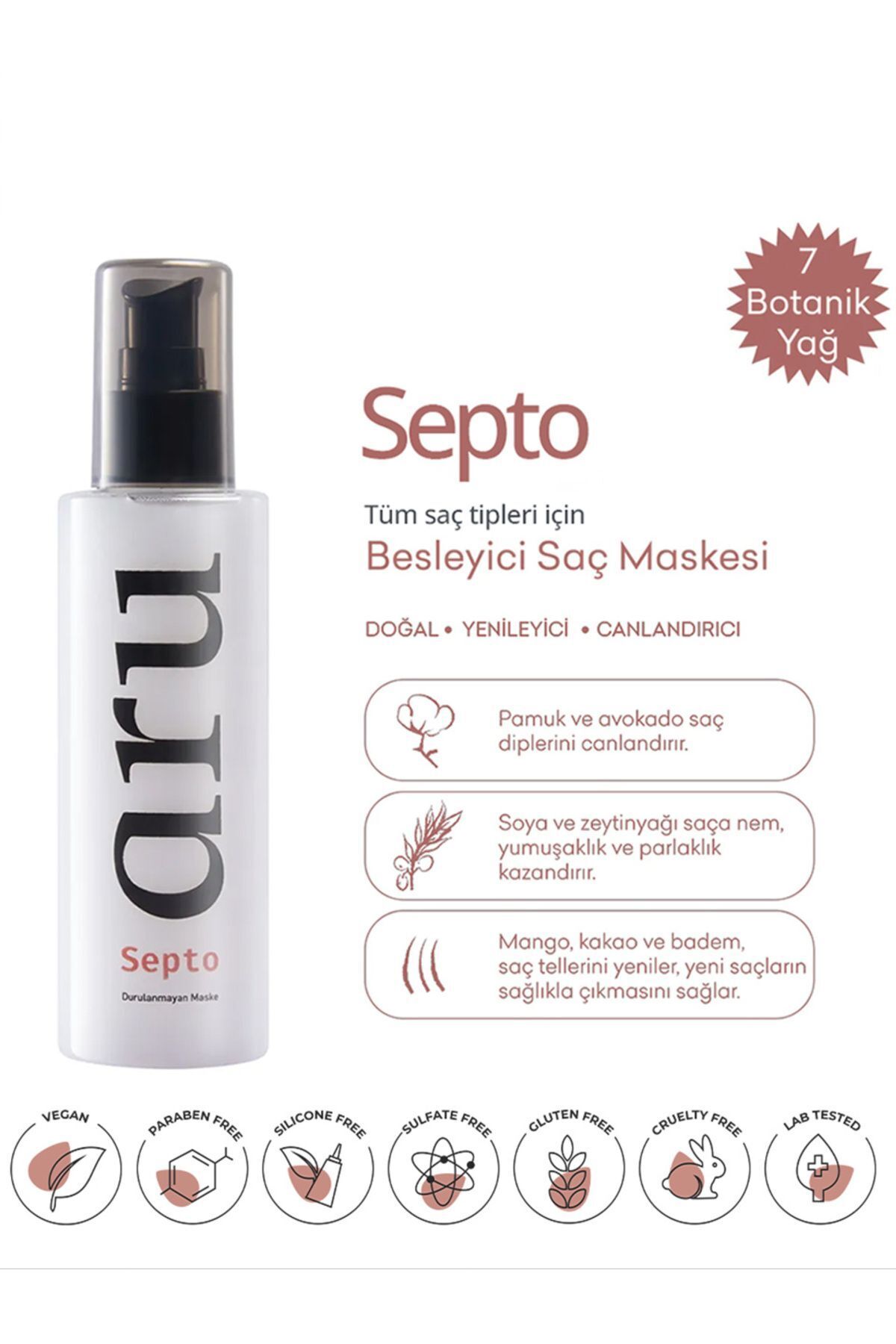 Septo Kuru Yıpranmış Saç Onarıcı Leave-in Maske 150 ml — Durulanmayan Vegan Parabensiz Salon Bakımı — 8683752708022 — تصویر 3 از 7