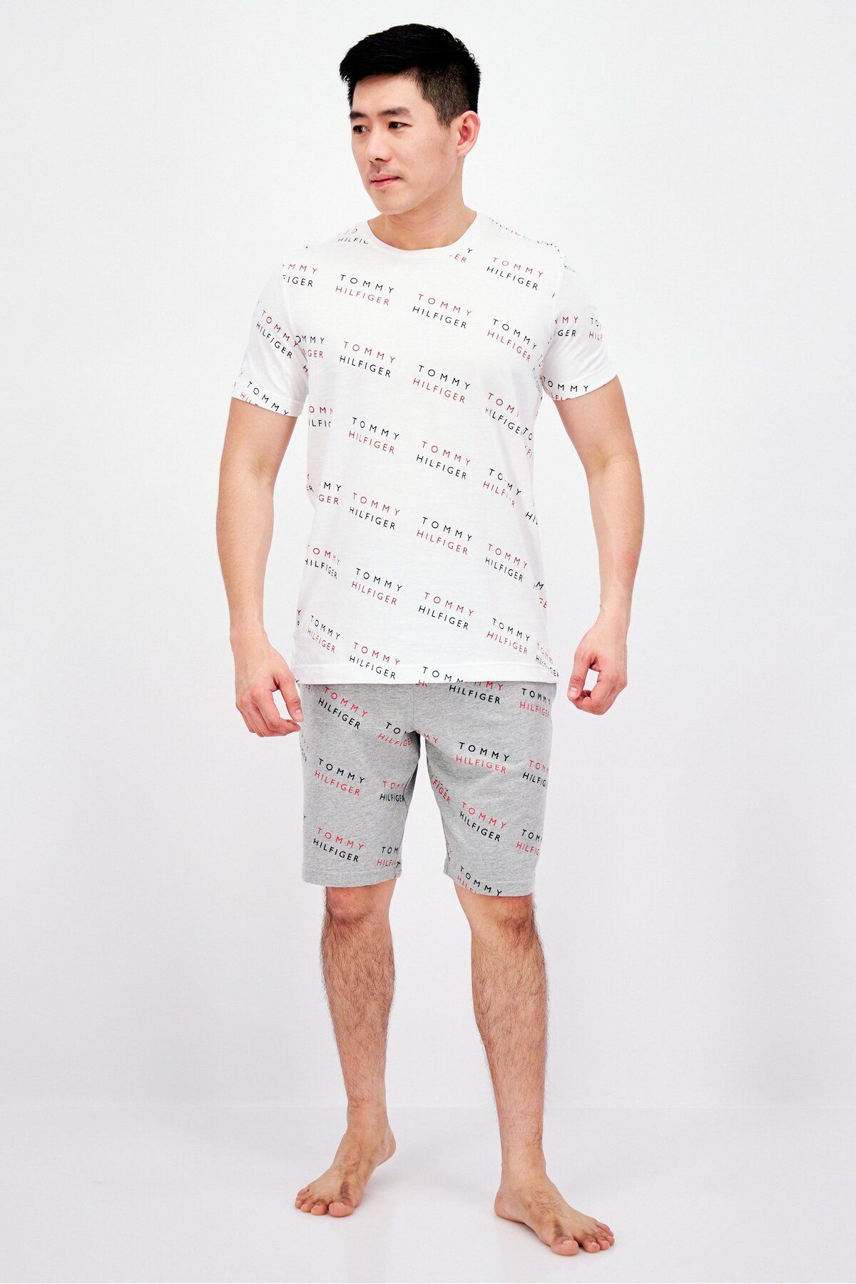 Tommy Hilfiger-Men Short Sleeves Printed Pajama Top, White Combo 3