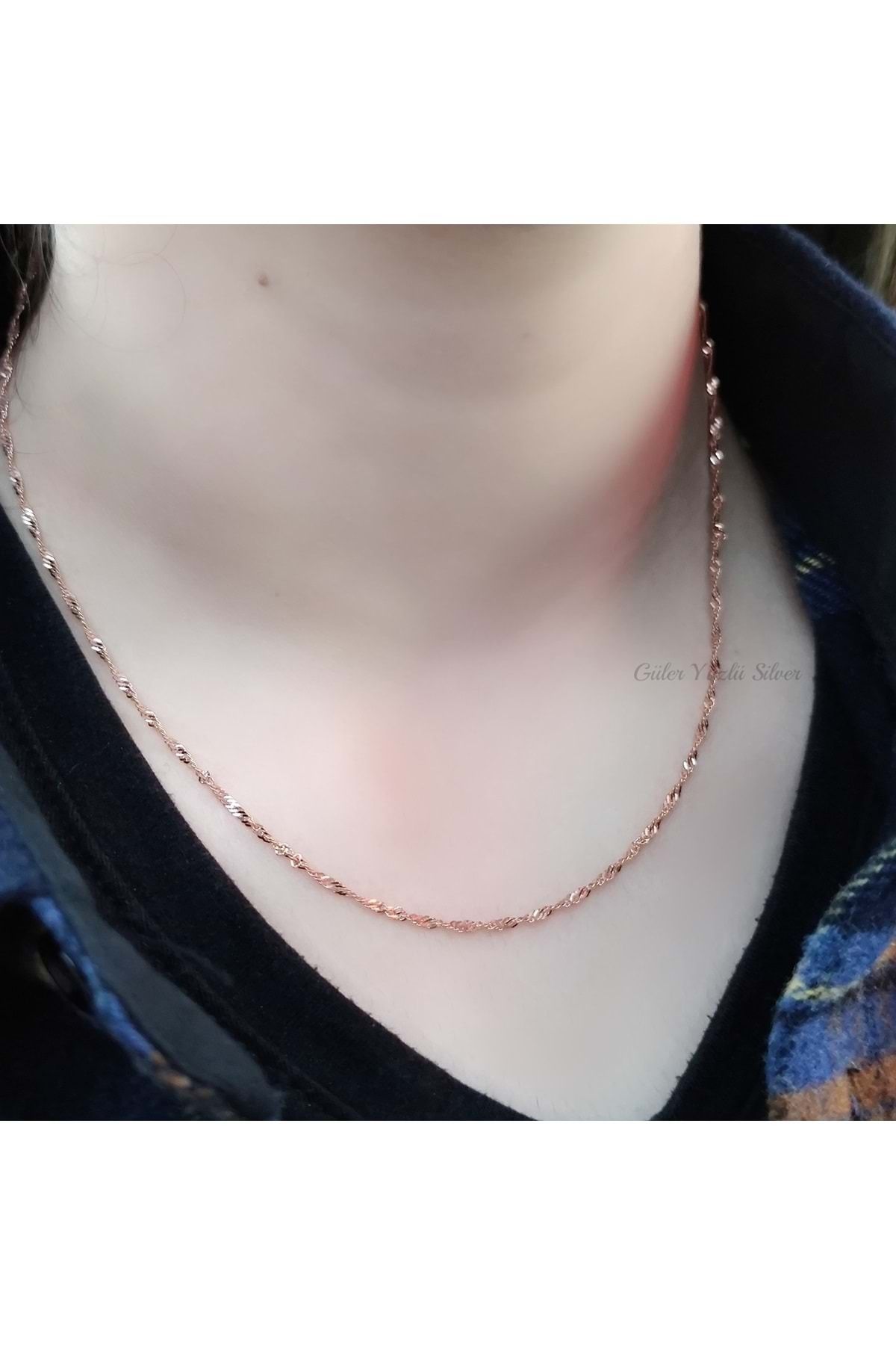 Gys 60 Cm Singapur Gümüş Zincir - Rose Altın Kaplama