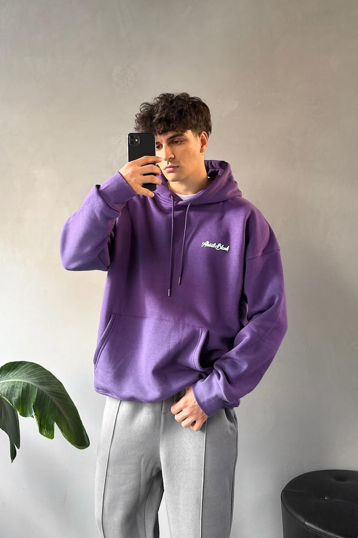 Flaw Wear-About Blank Printed Oversize Purple Hoodie 4