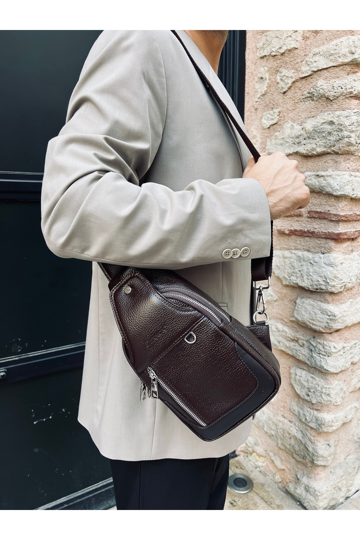 DERKON-Brown Genuine Leather Posedo Model Bodybag - Shoulder and Chest Bag 2