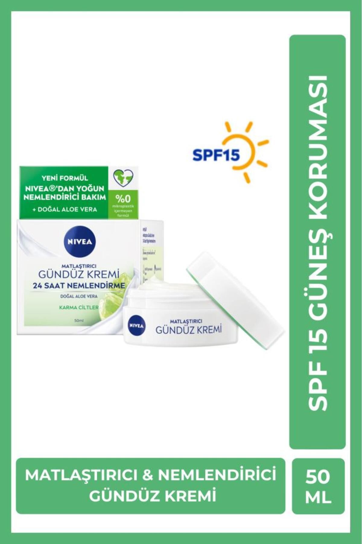 کرم مراقبت روزانه صورت مات کننده نیوآ 50 میلی لیتر، مرطوب کننده 24 ساعته، پوست مختلط، SPF15، آلوئه ورا