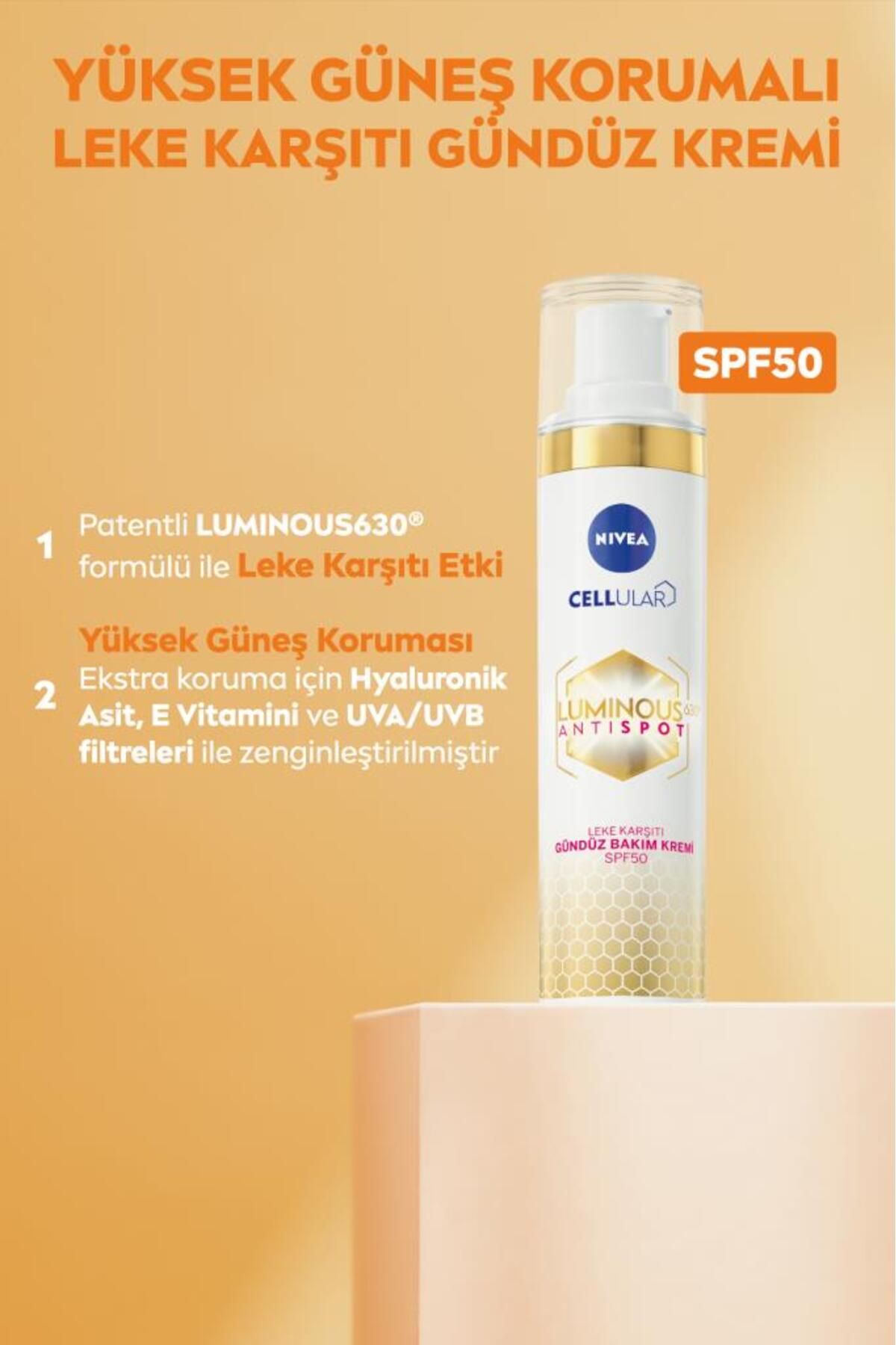 NIVEA Luminous630 Aydınlatıcı Güneş Korumalı Gündüz Yüz Kremi 40ml ve Leke Karşıtı Cilt Serumu 50ml, SPF50-2