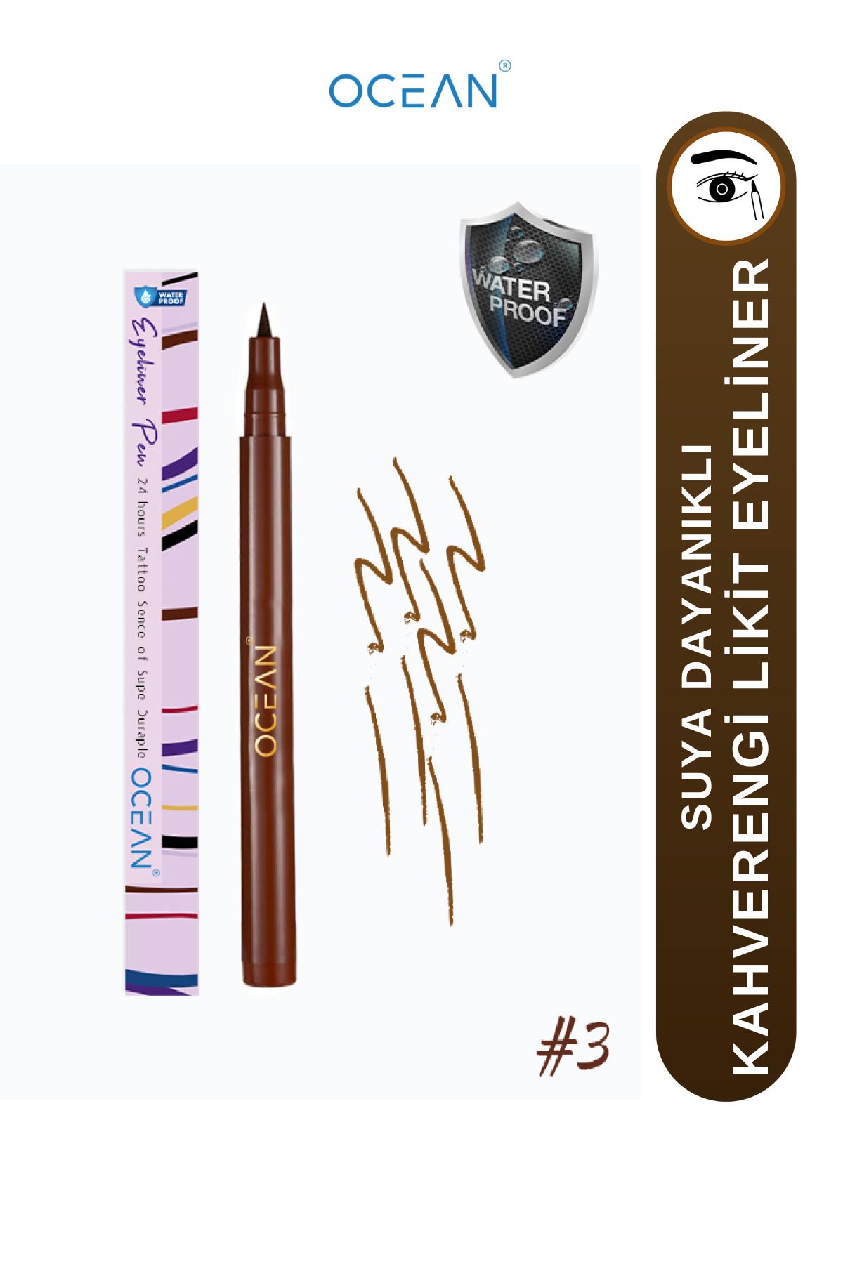 Ocean Kahverengi Eyeliner, Likit Kalem Eyeliner, Suya Dayanıklı, Yoğun Pigmentli