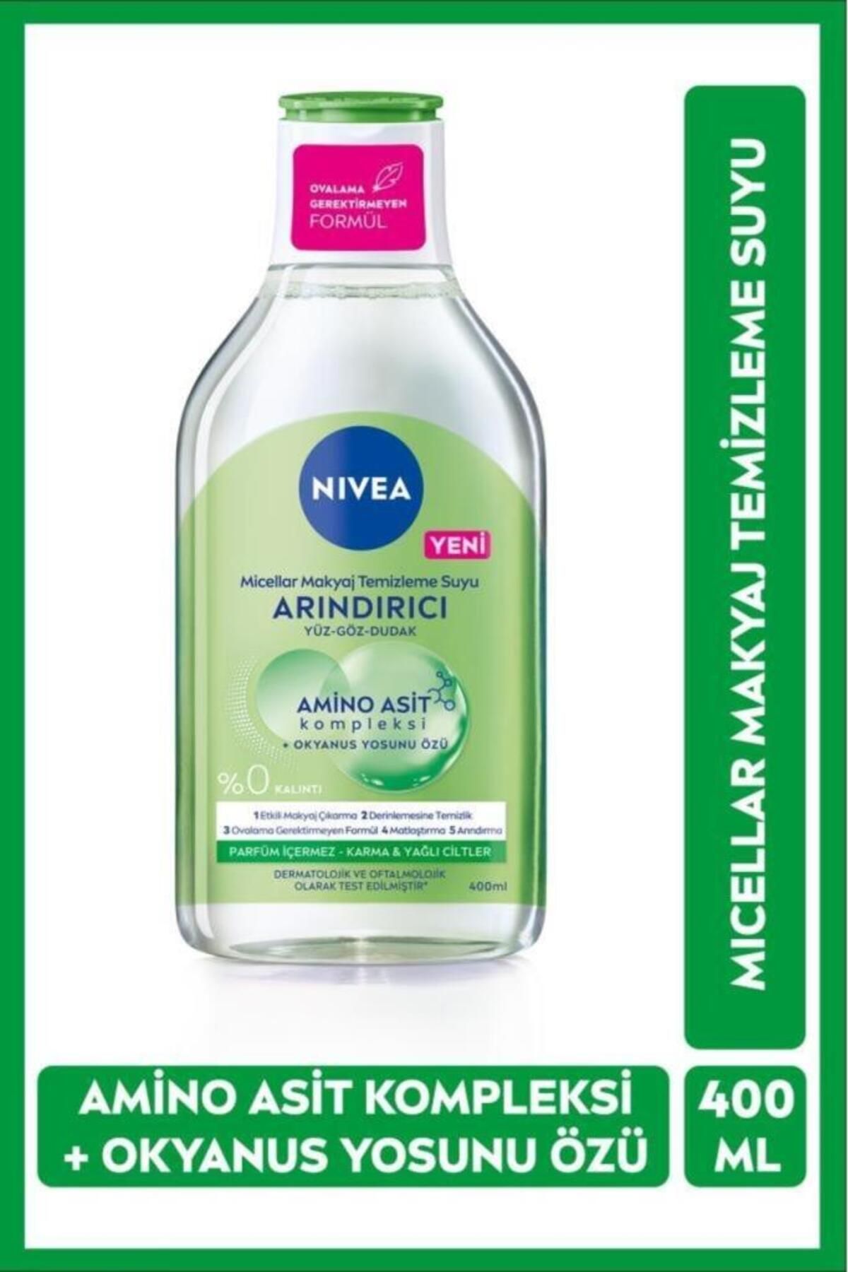 NIVEA Micellar Makyaj Temizleme Suyu Amino Asit 400ml, Arındırıcı, Okyanus Yosunu Özü, Karma Citler