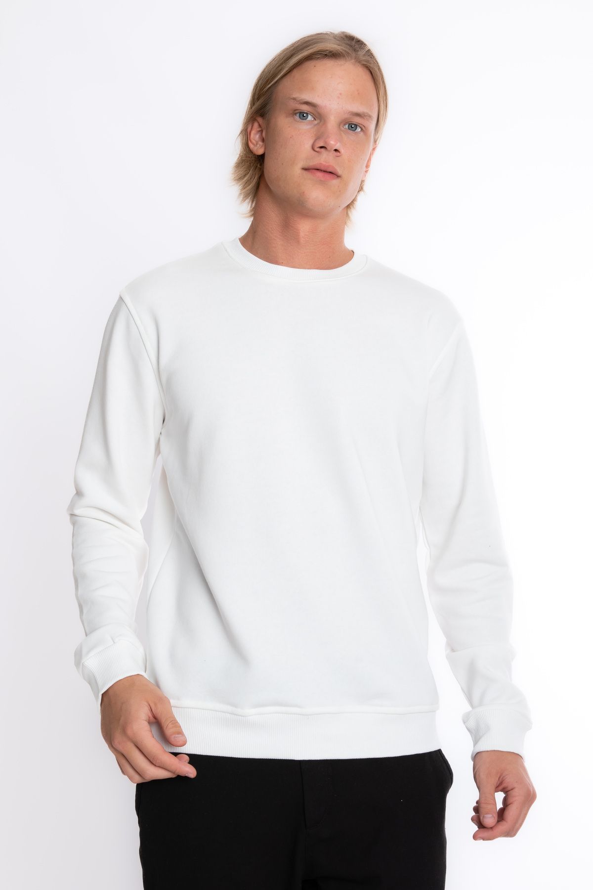Giyimod Erkek EKRU Bisiklet Yaka 3 iplik Şardonsuz Polarsız Sweatshirt S-205