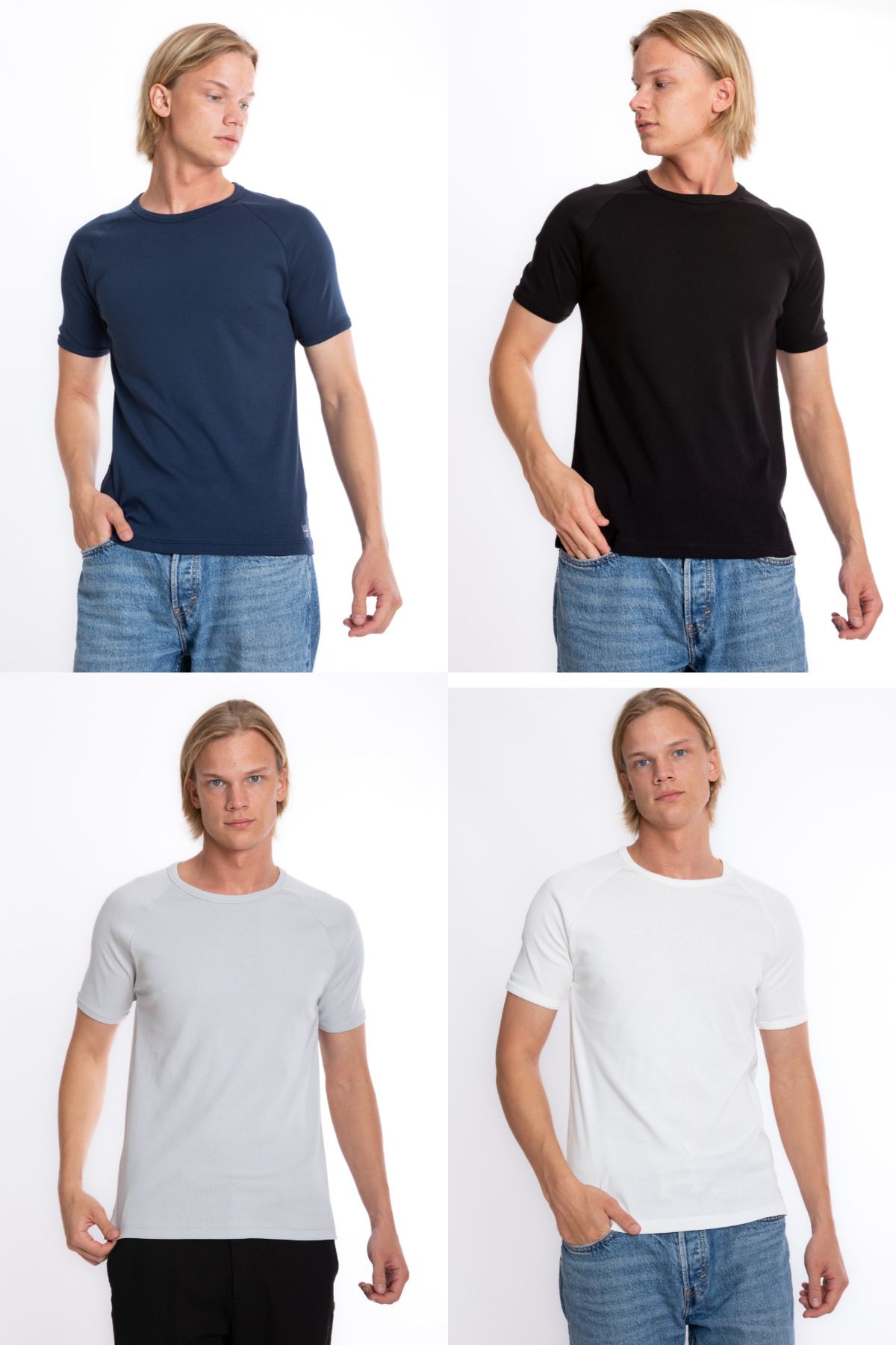 Giyimod ERKEK SLIM FIT BİSİKLET YAKA BASIC TİŞÖRT 1.KALİTE BEYAZ-SİYAH-GRİ-LACİVERT 4'LÜ SET S201MIX