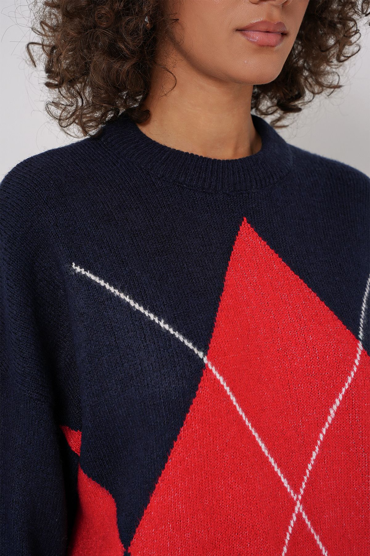 Bigdart-15895 Oversize-Strickpullover mit Rautenmuster – Marineblau 5
