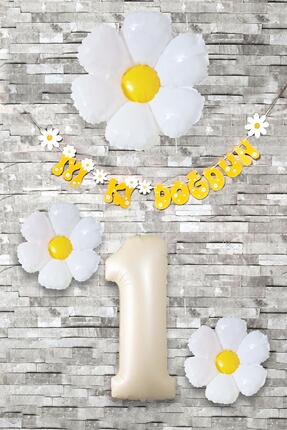 PEKSHOP Papatya Tema Doğum Günü Balon Süsleme Seti Bannerlı Yaş Balonu Balon ...