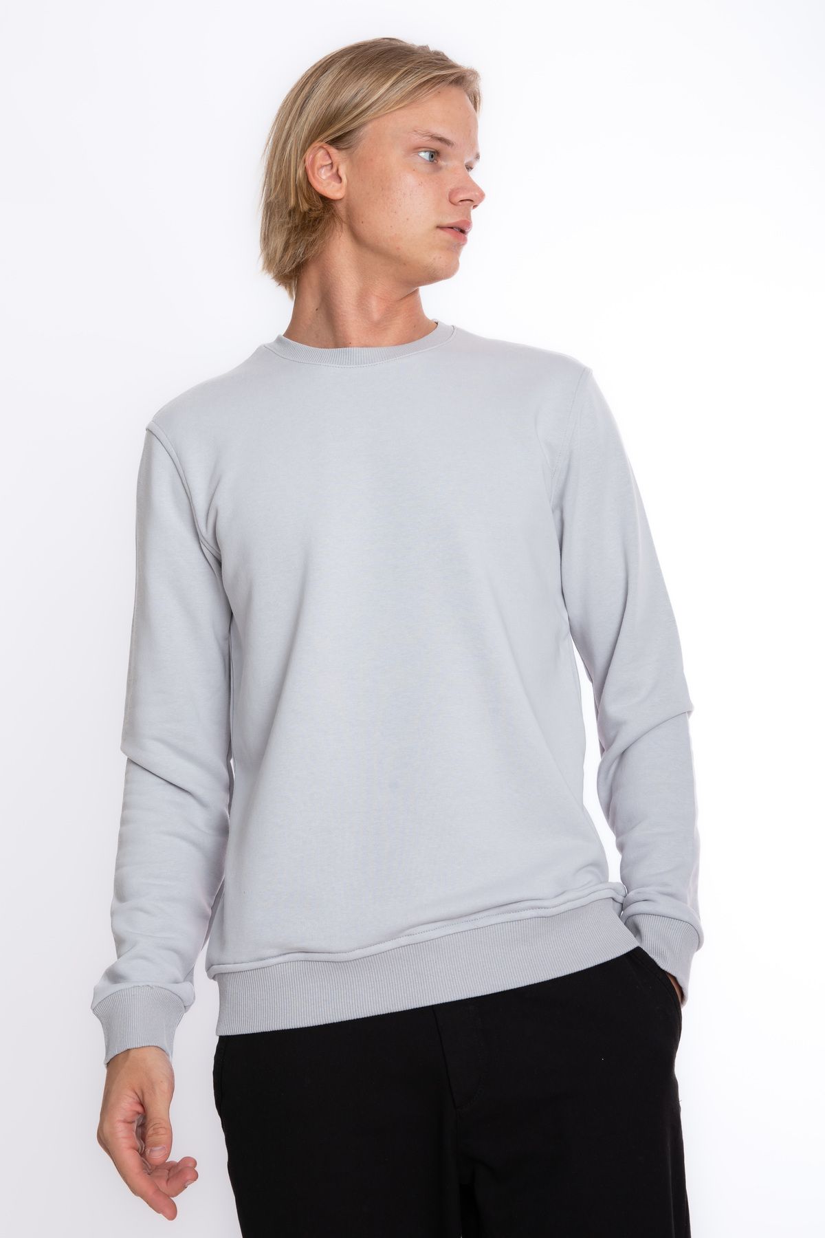 Giyimod Erkek GRİ Bisiklet Yaka 3 iplik İçi Şardonsuz Polarsız Sweatshirt S-205