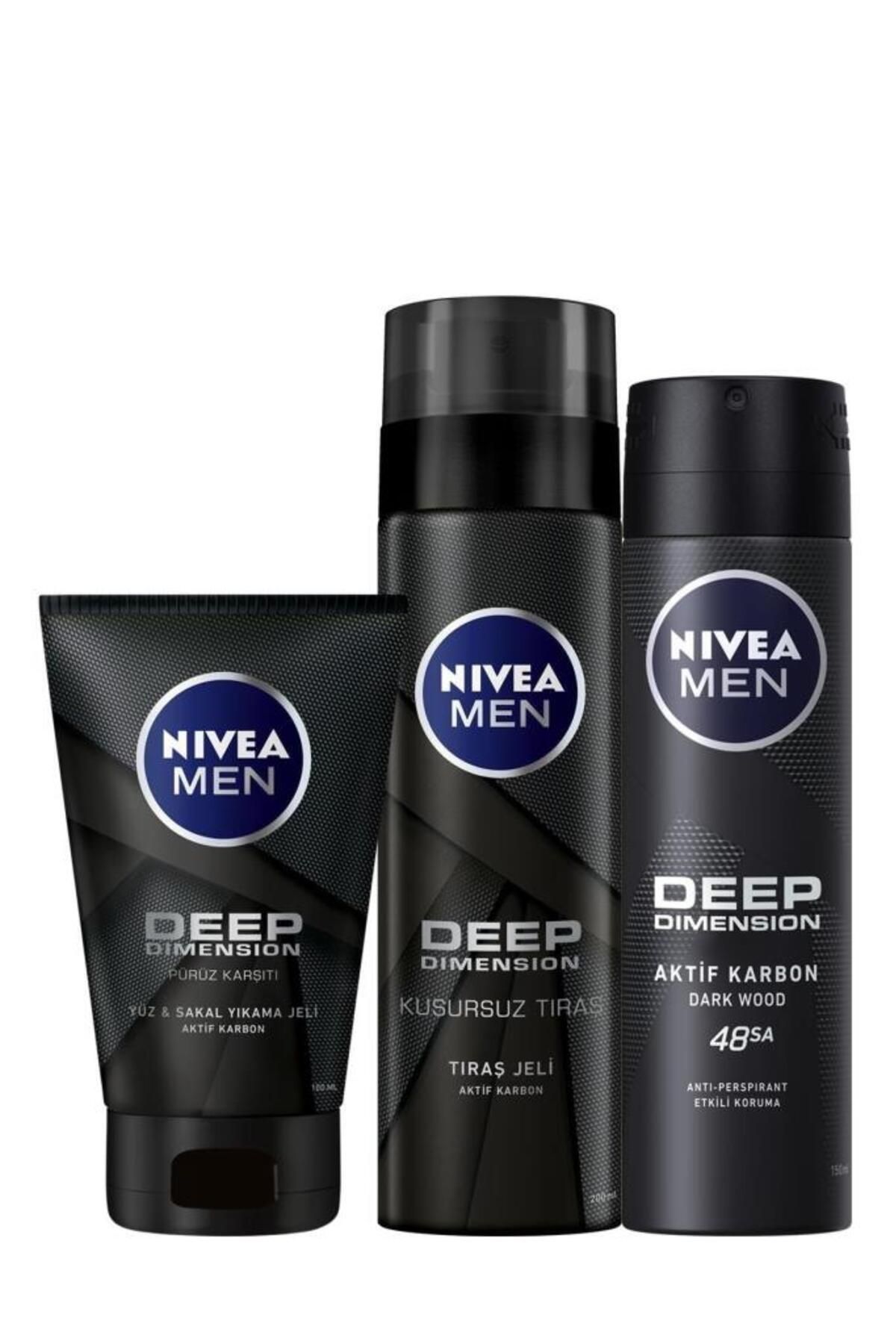 NIVEA Men Deep Sakal Ve Yüz Jeli Men Deep Tıraş Jeli 200 ml Men Deep Dimension Sprey