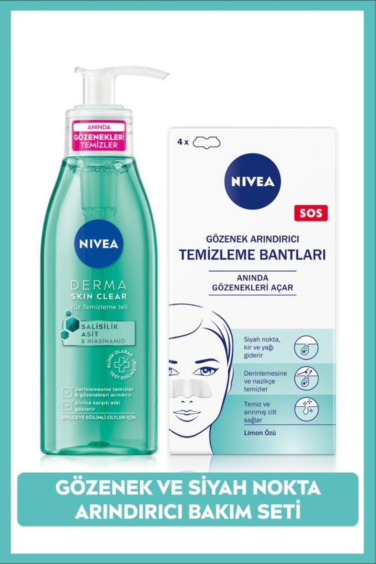 ژل پاک کننده صورت ضد آکنه پاک کننده جوش سر سیاه NIVEA تیپ تی و درما اسکین کلیر 150 میلی لیتر